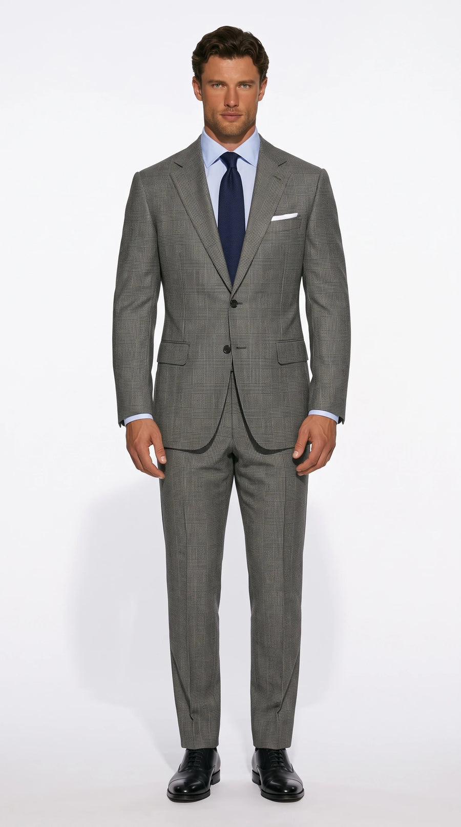 Christopher Noir Prince of Wales check suit in grey with glen check pattern