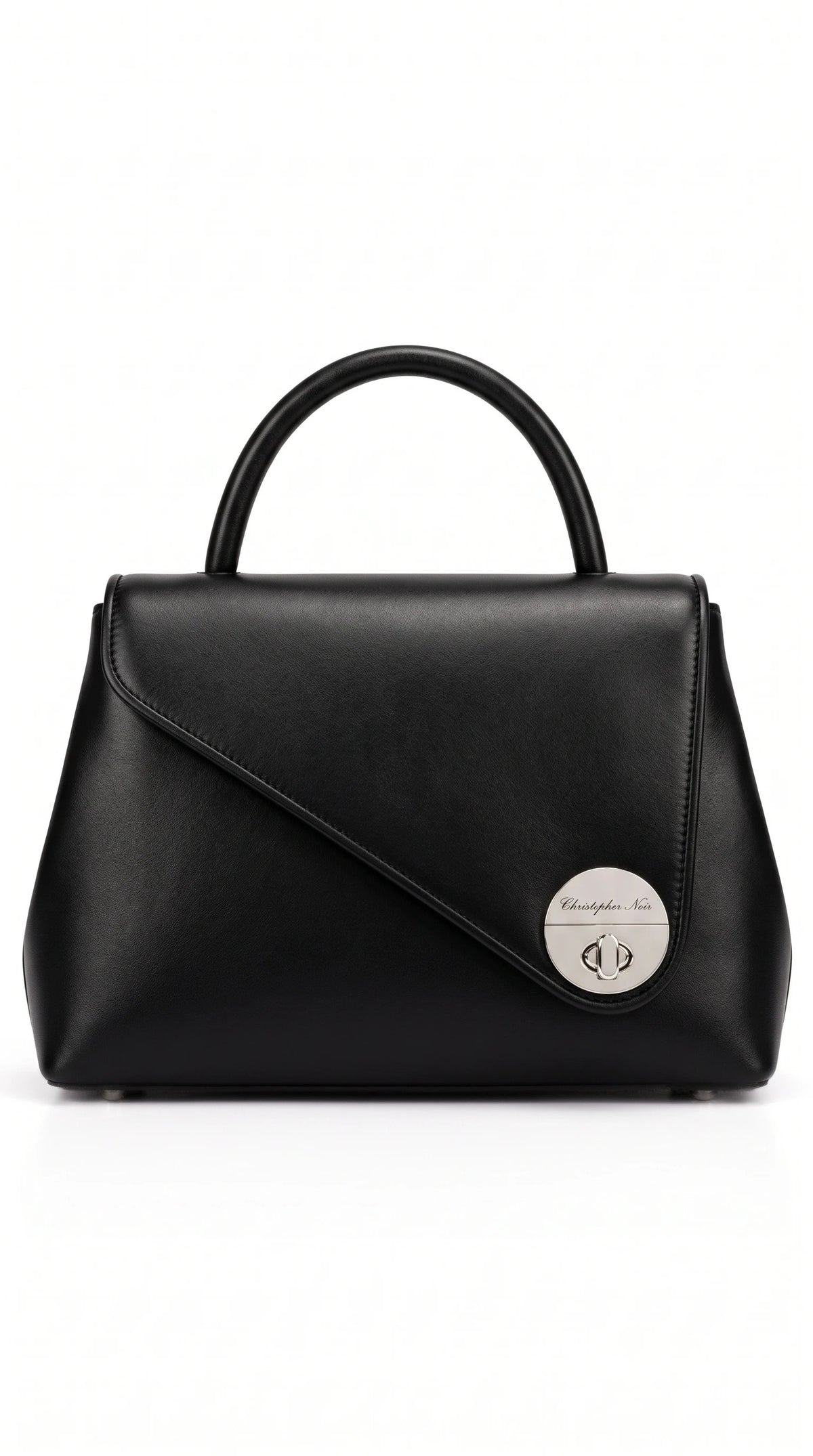 Christopher Noir Winslow black leather top-handle handbag with diagonal asymmetric flap