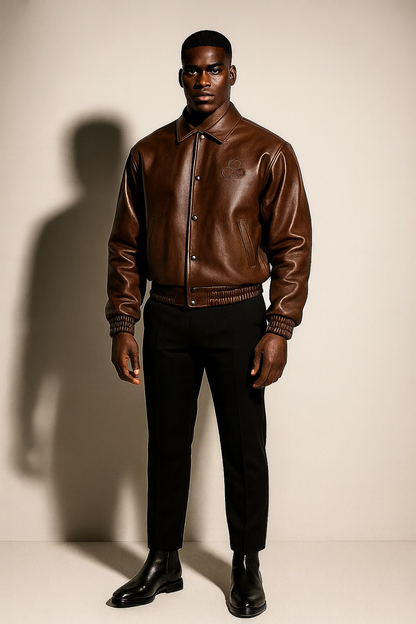 CNOIR Leather Varsity Bomber Jacket (Unisex)