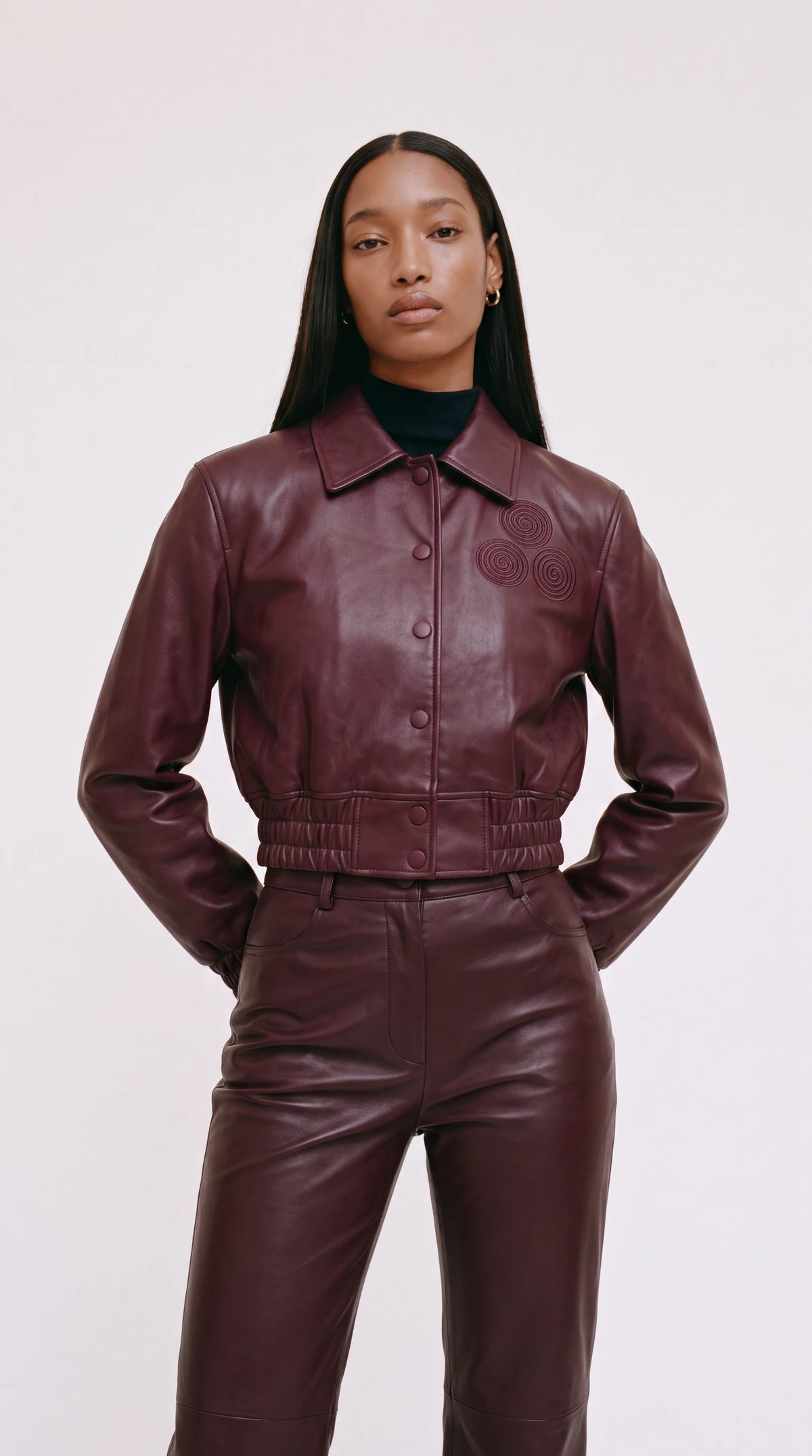 CNOIR Leather Bomber Jacket in Lambskin (Cropped) — view 1