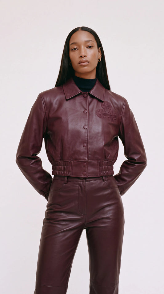 CNOIR Leather Bomber Jacket in Lambskin (Cropped) — view 1