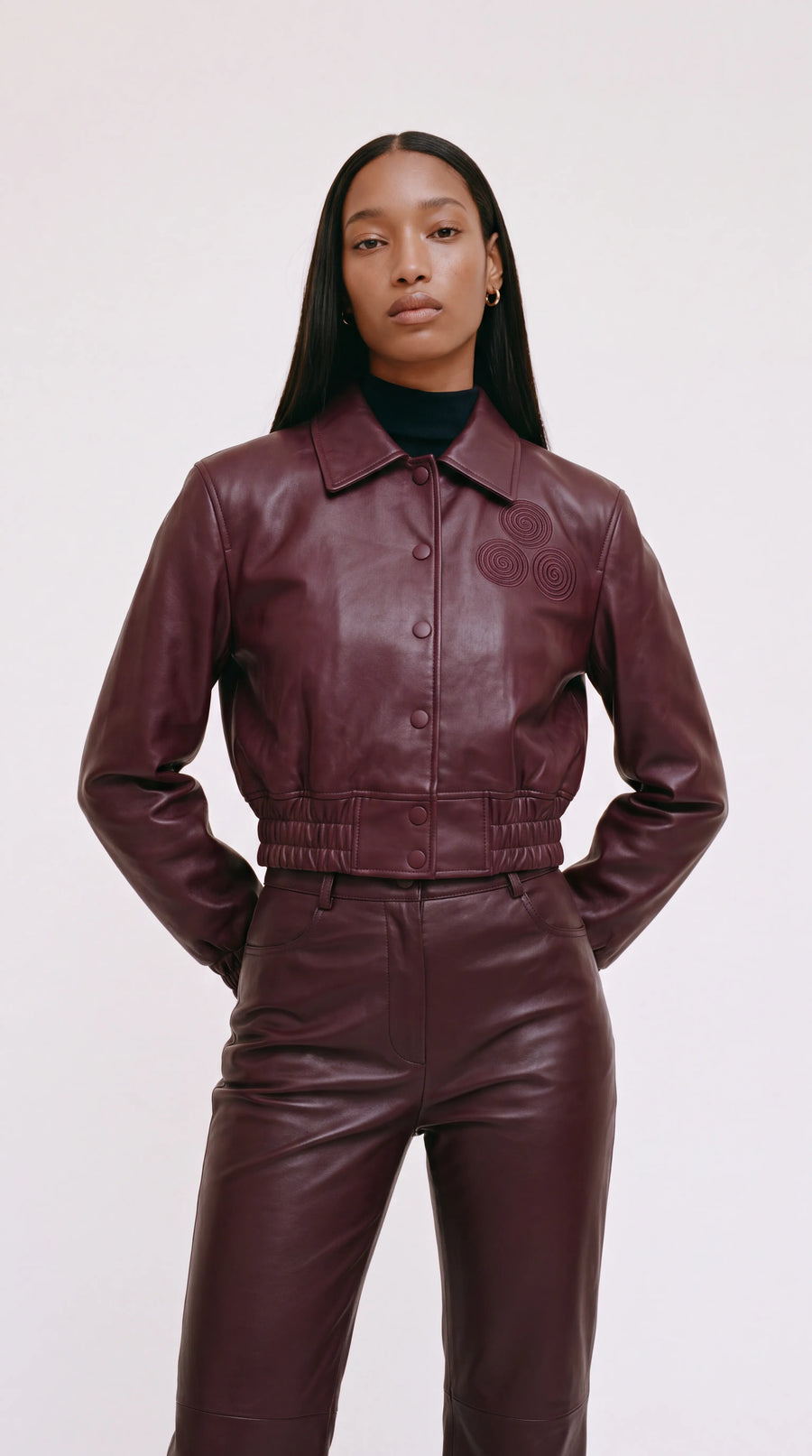 CNOIR Leather Bomber Jacket in Lambskin (Cropped) — view 1
