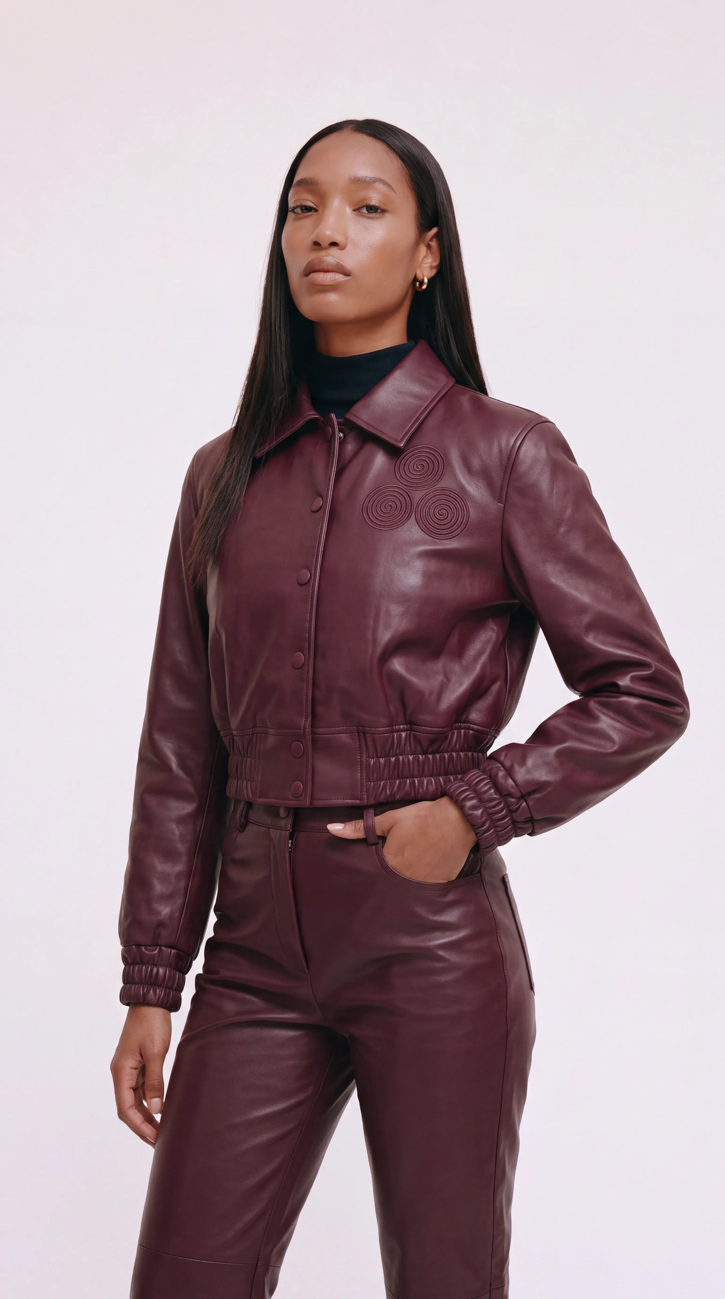 CNOIR Leather Bomber Jacket in Lambskin (Cropped) — view 3