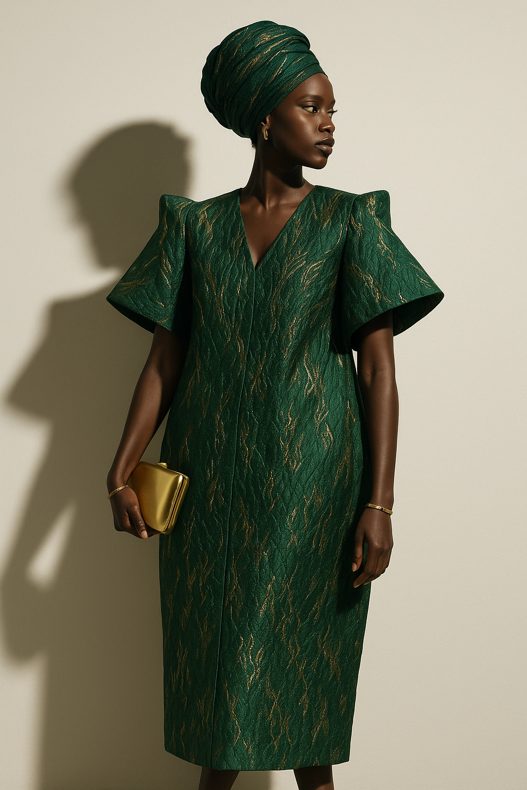 Royal Green and Gold African Damask Bubu Boubou Elegant Event Dress