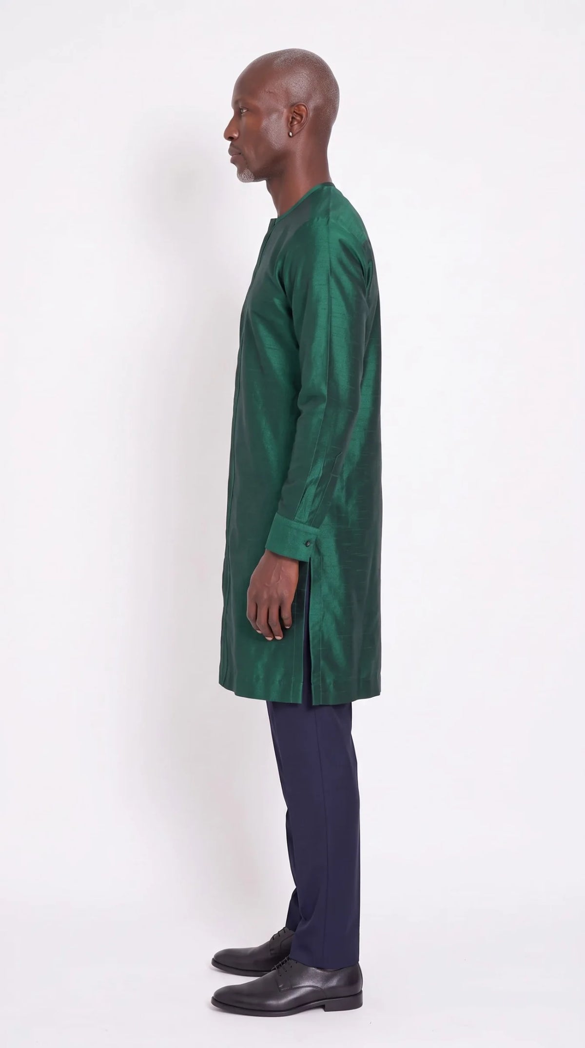 Emerald Wave-Cord Kaftan Set — side profile view
