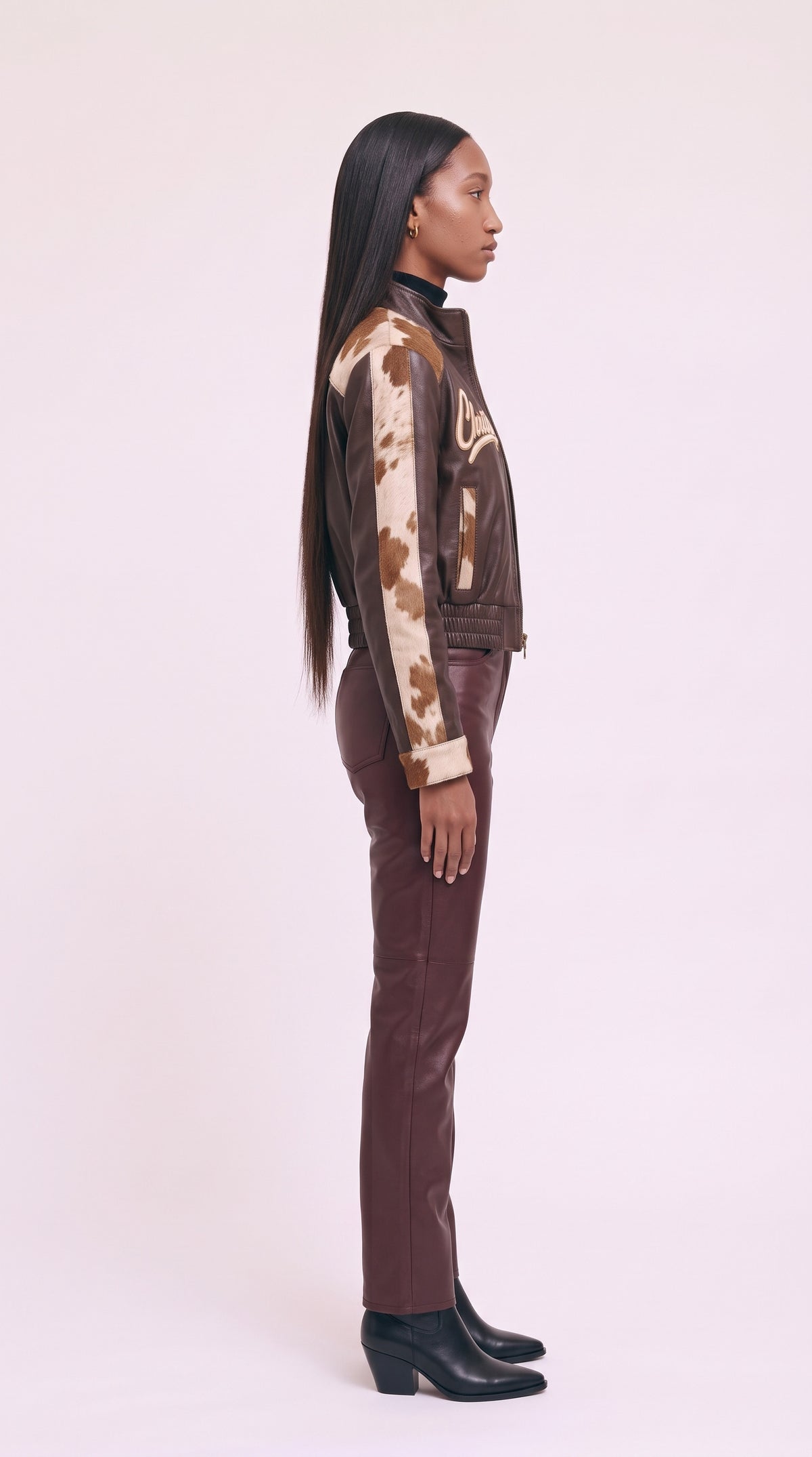 The Espresso — Brown Cowhide Racer Jacket (Unisex) – side profile, Christopher Noir