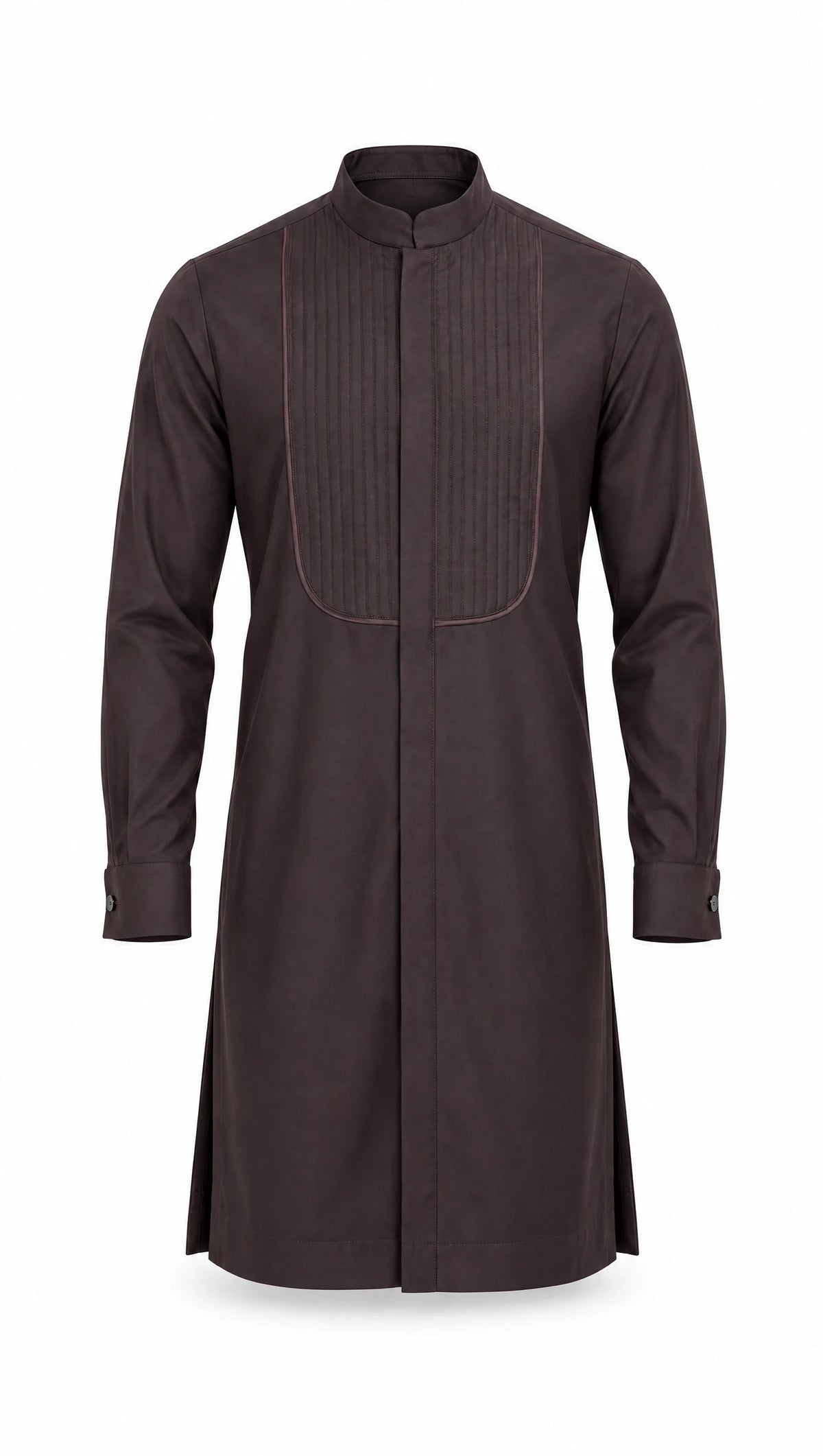 Espresso Pleated-Bib Kaftan Set — front view