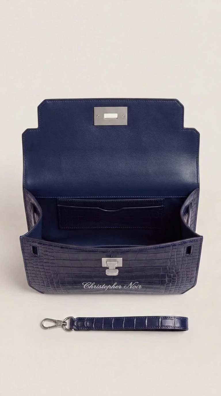 Noir-Croc Men's Clutch Bag - Navy