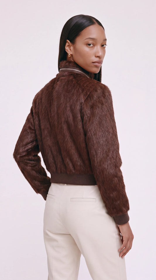 CNOIR Reverie Bomber — Pony-Hair Cowhide Leather Jacket (Unisex) — Coffee, view 2