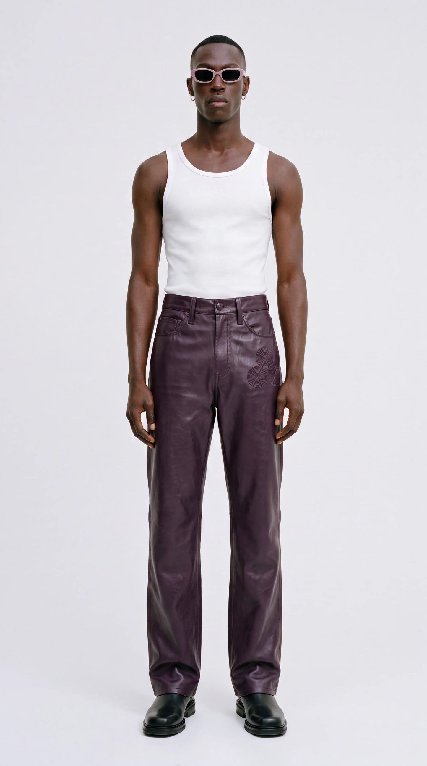 The Noir Flare — Spiral-Embroidered Leather Wide-Leg Jeans (Unisex)