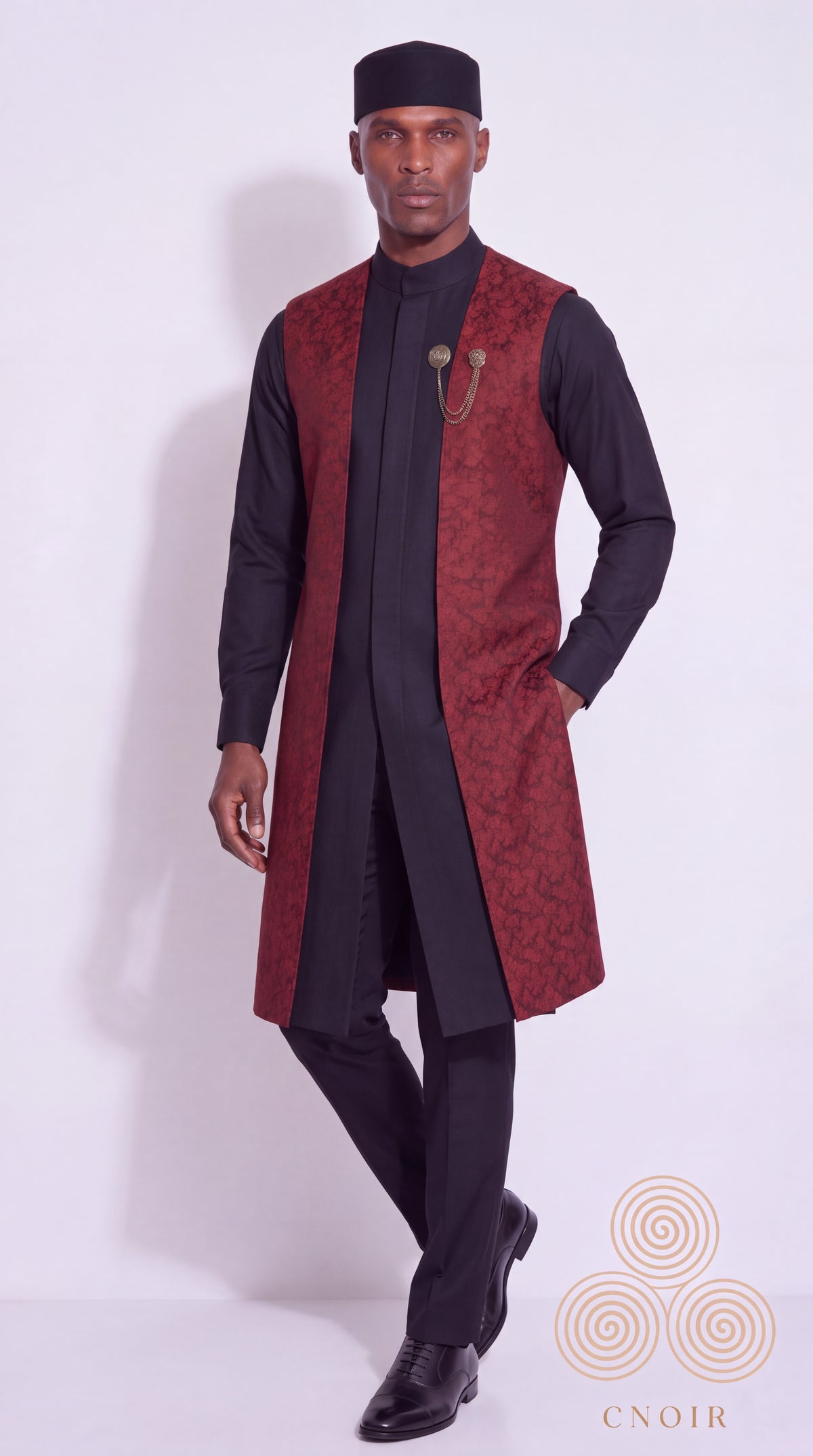 Black Crimson Longline-Gilet Kaftan Set