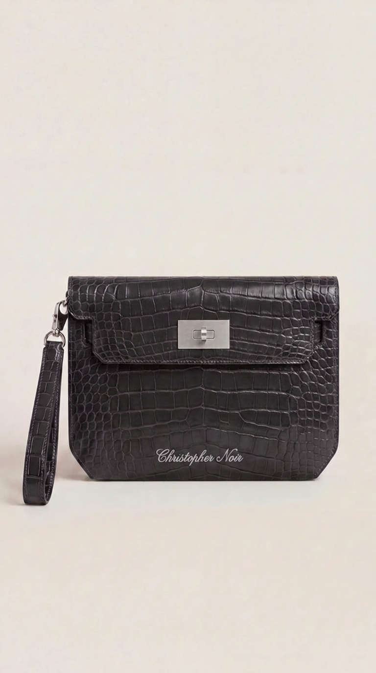 Noir-Croc Men's Clutch Bag - Navy