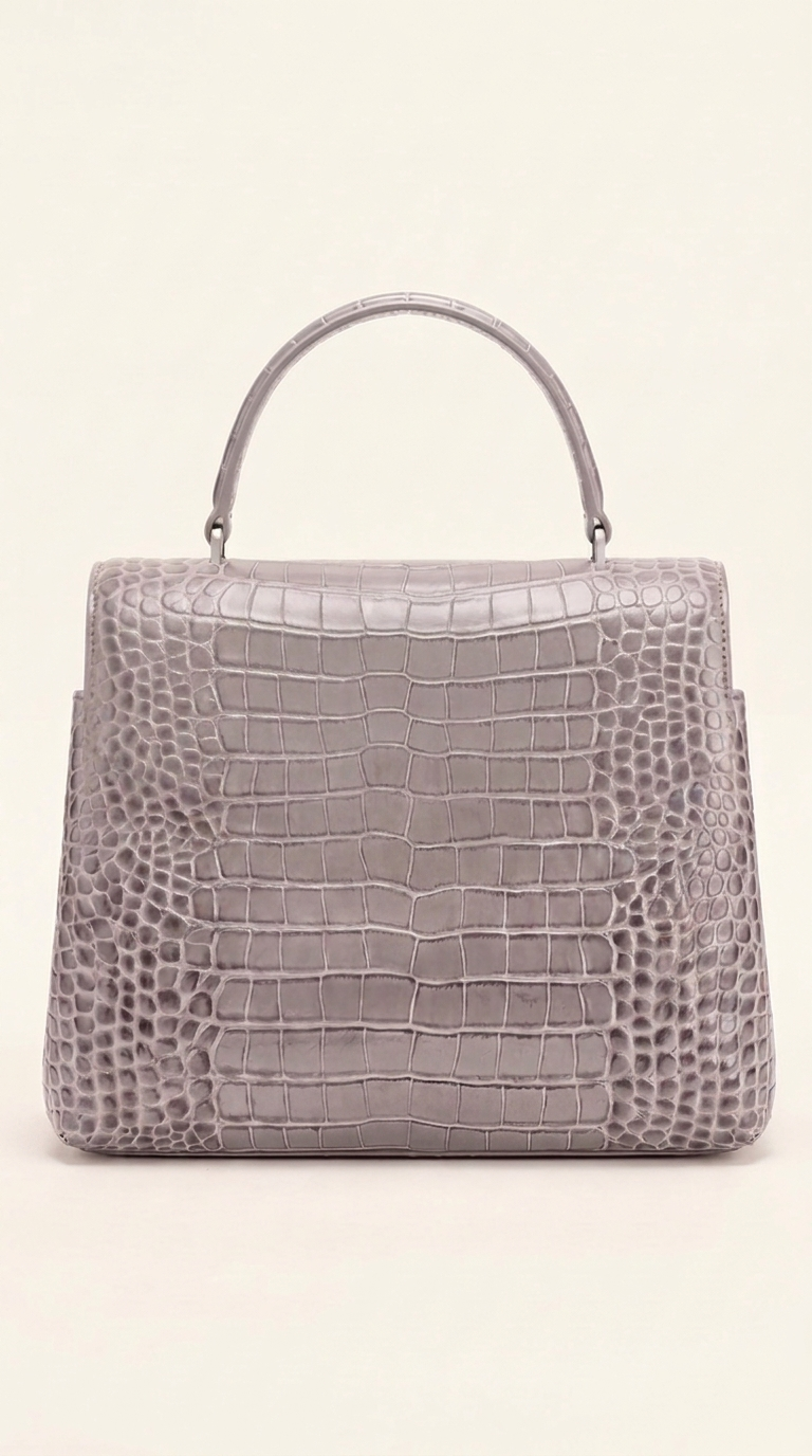 Kelvedon top-handle handbag in dove grey, back view
