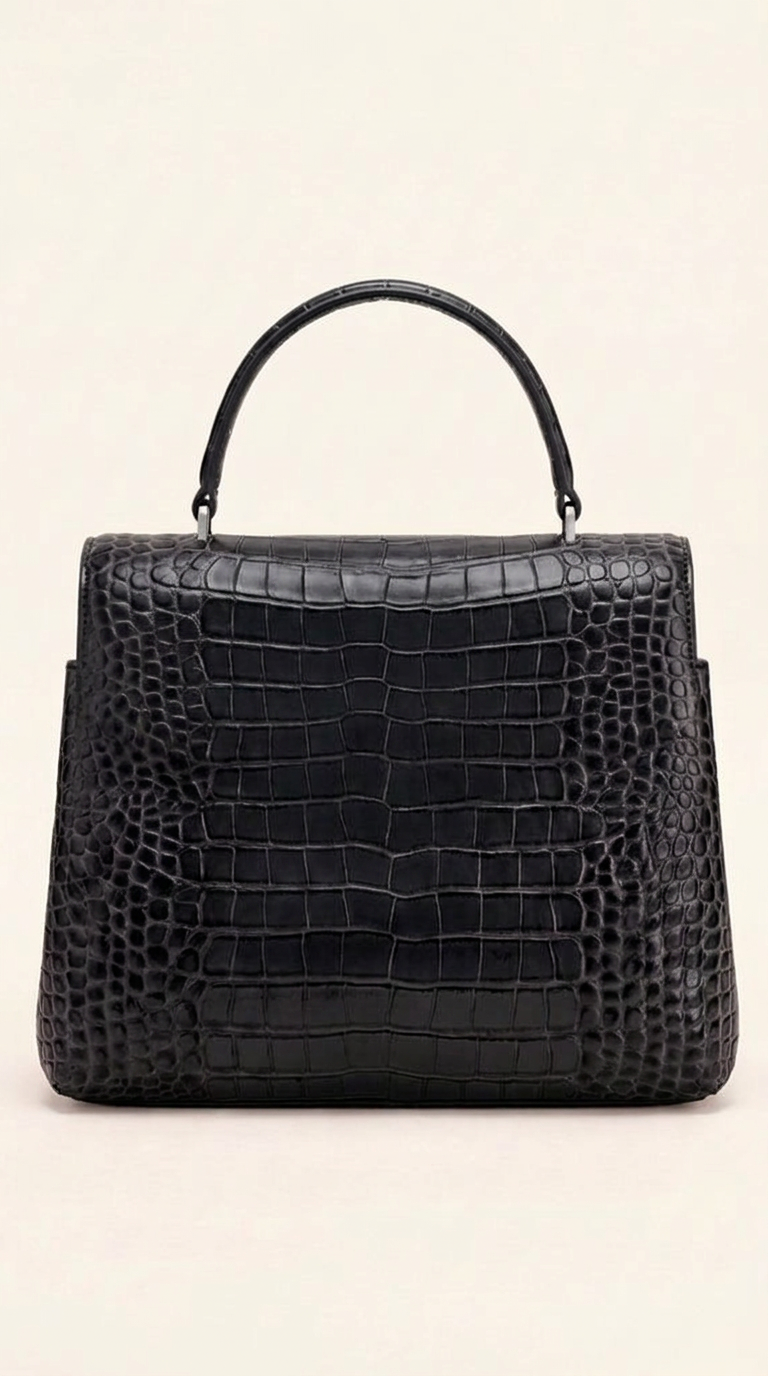 Kelvedon top-handle handbag in jet black, back view
