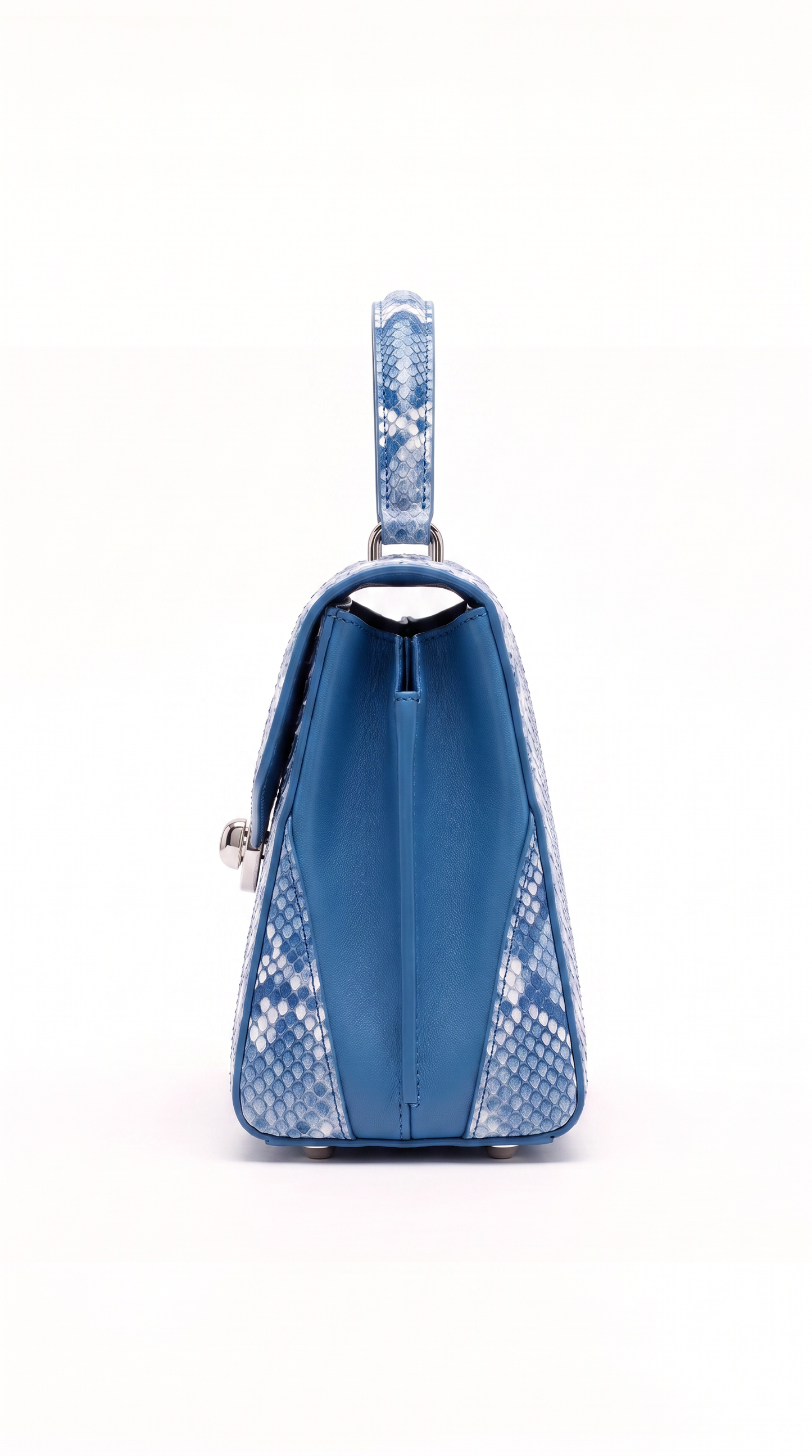 The Noir Period Azurine — Blue Python-Print Top-Handle Bag