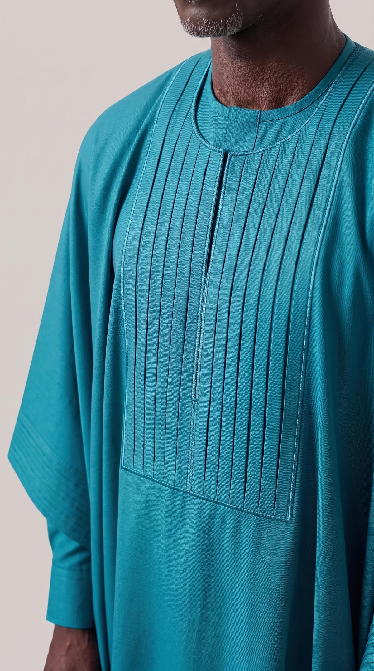 Noir Cascade Agbada — teal men's agbada set, close-up of the chest detail