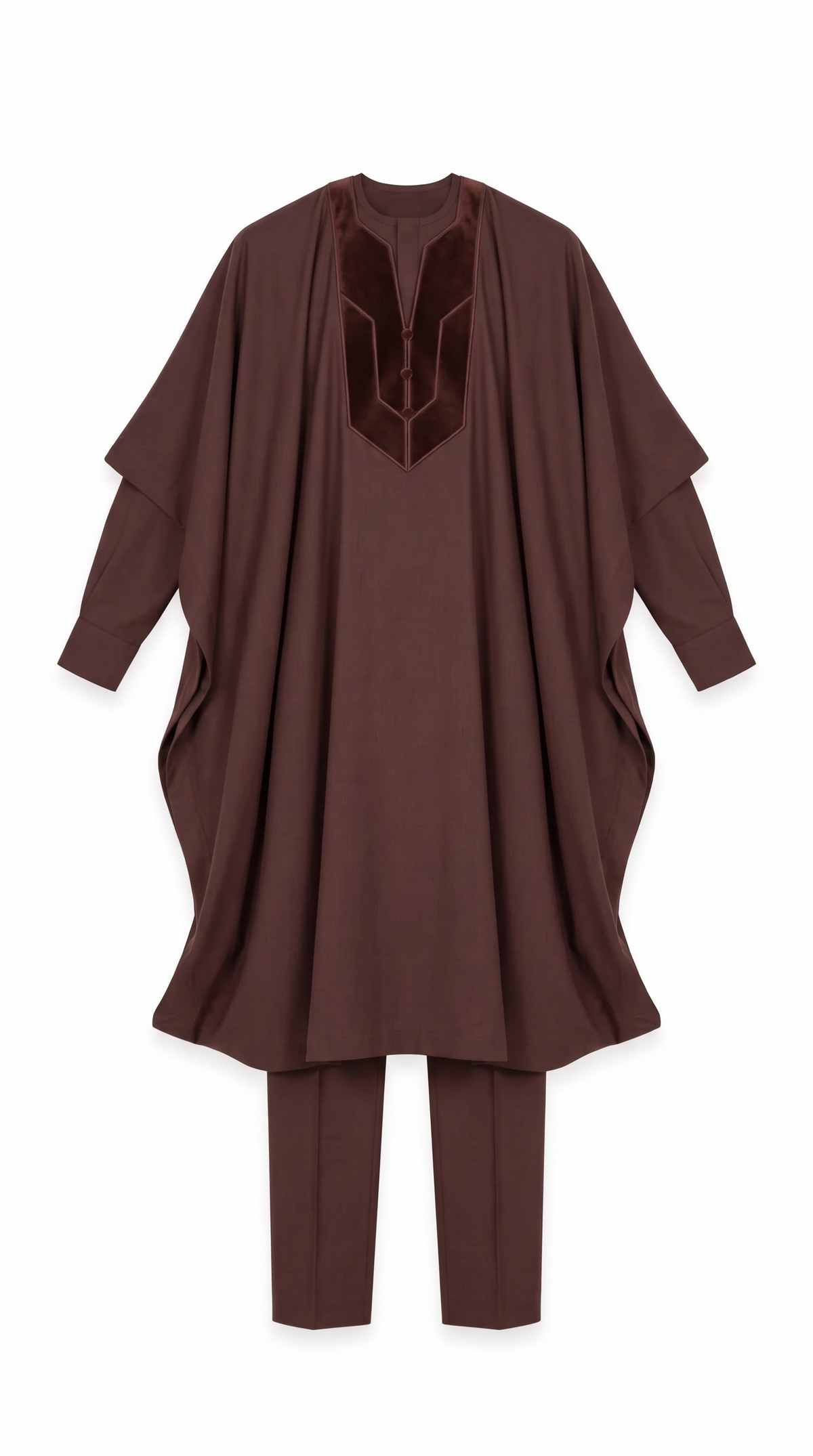 Noir Cocoa Agbada — chocolate brown men's agbada set, front flat-lay on white
