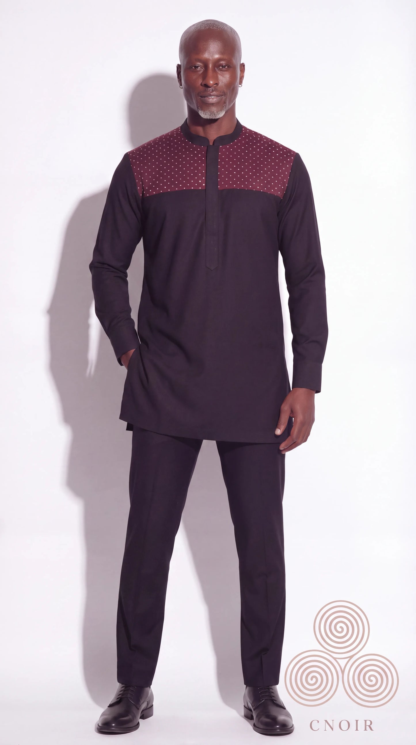 Black Burgundy Rhinestone-Yoke Kaftan