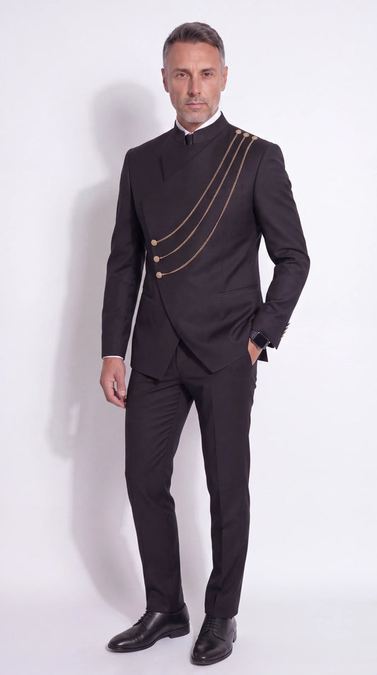 The Noir Mark III Suit — Gold-Cord Mandarin Collar Suit — view 2