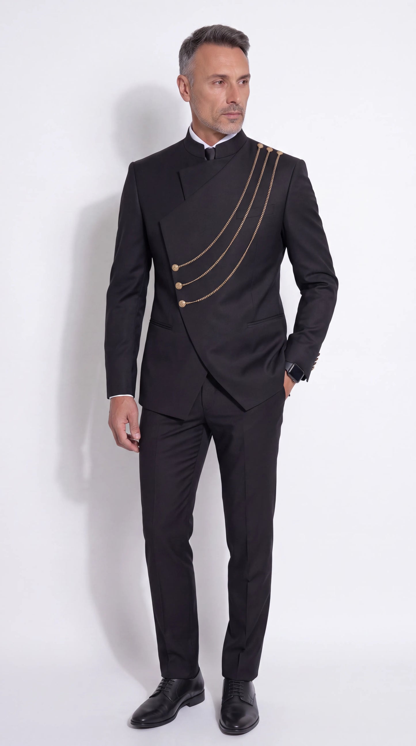 The Noir Mark III Suit — Gold-Cord Mandarin Collar Suit — view 4