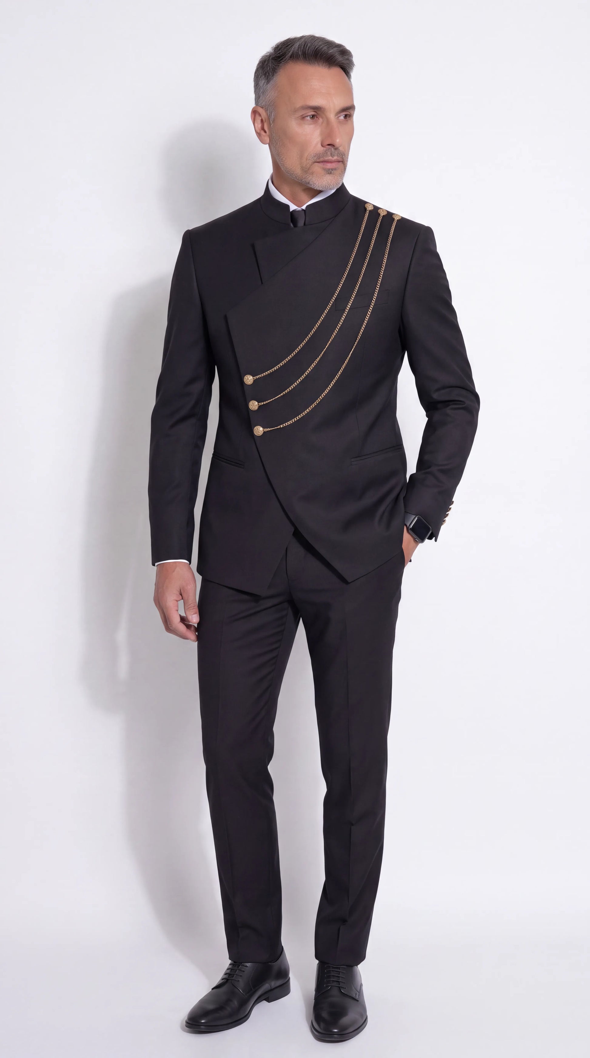 The Noir Mark III Suit — Gold-Cord Mandarin Collar Suit — view 4