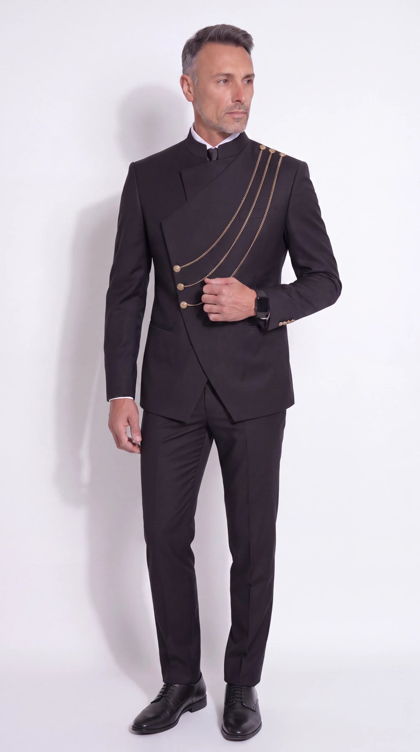 The Noir Mark III Suit — Gold-Cord Mandarin Collar Suit — view 1
