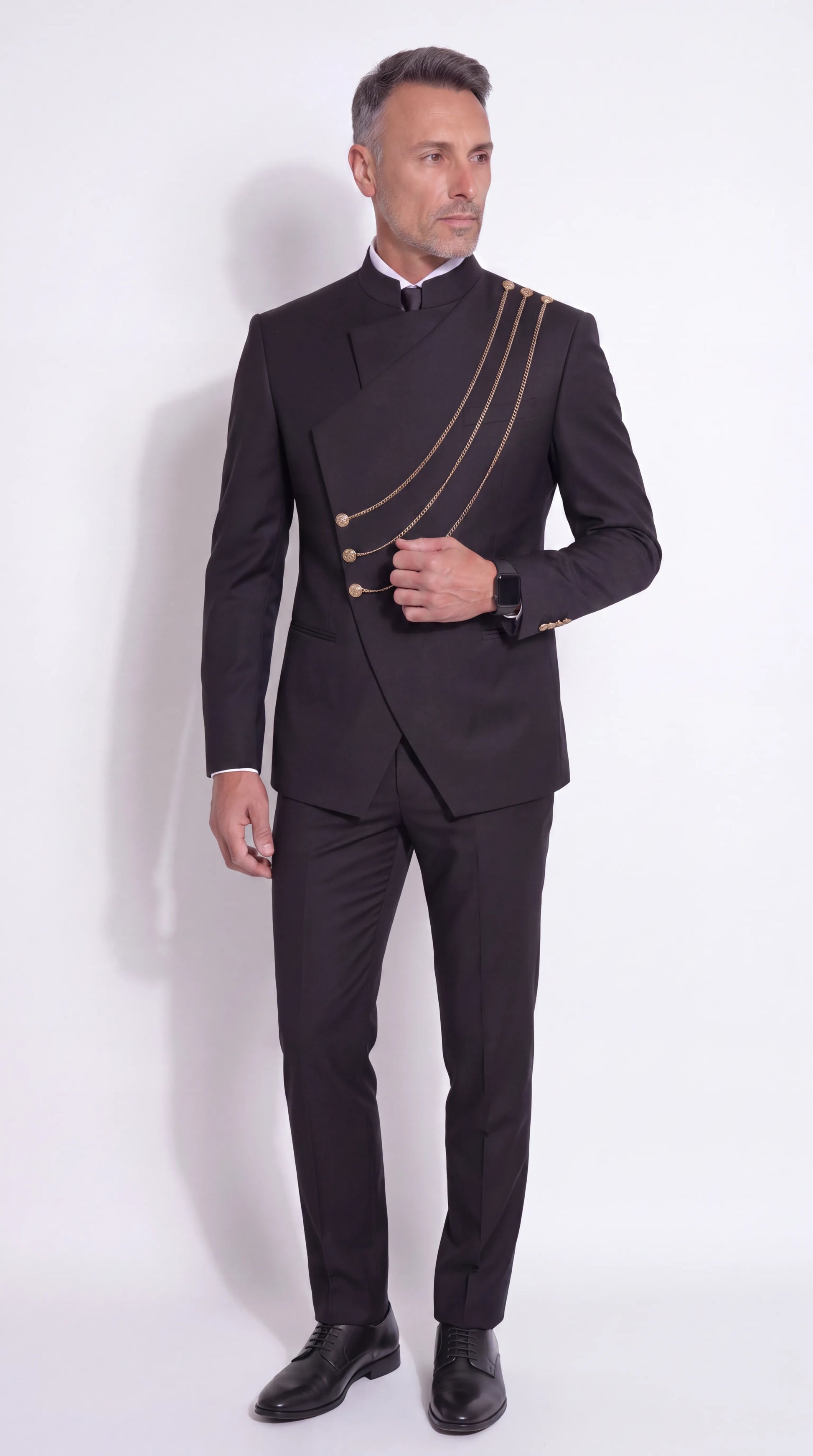 The Noir Mark III Suit — Gold-Cord Mandarin Collar Suit — view 1