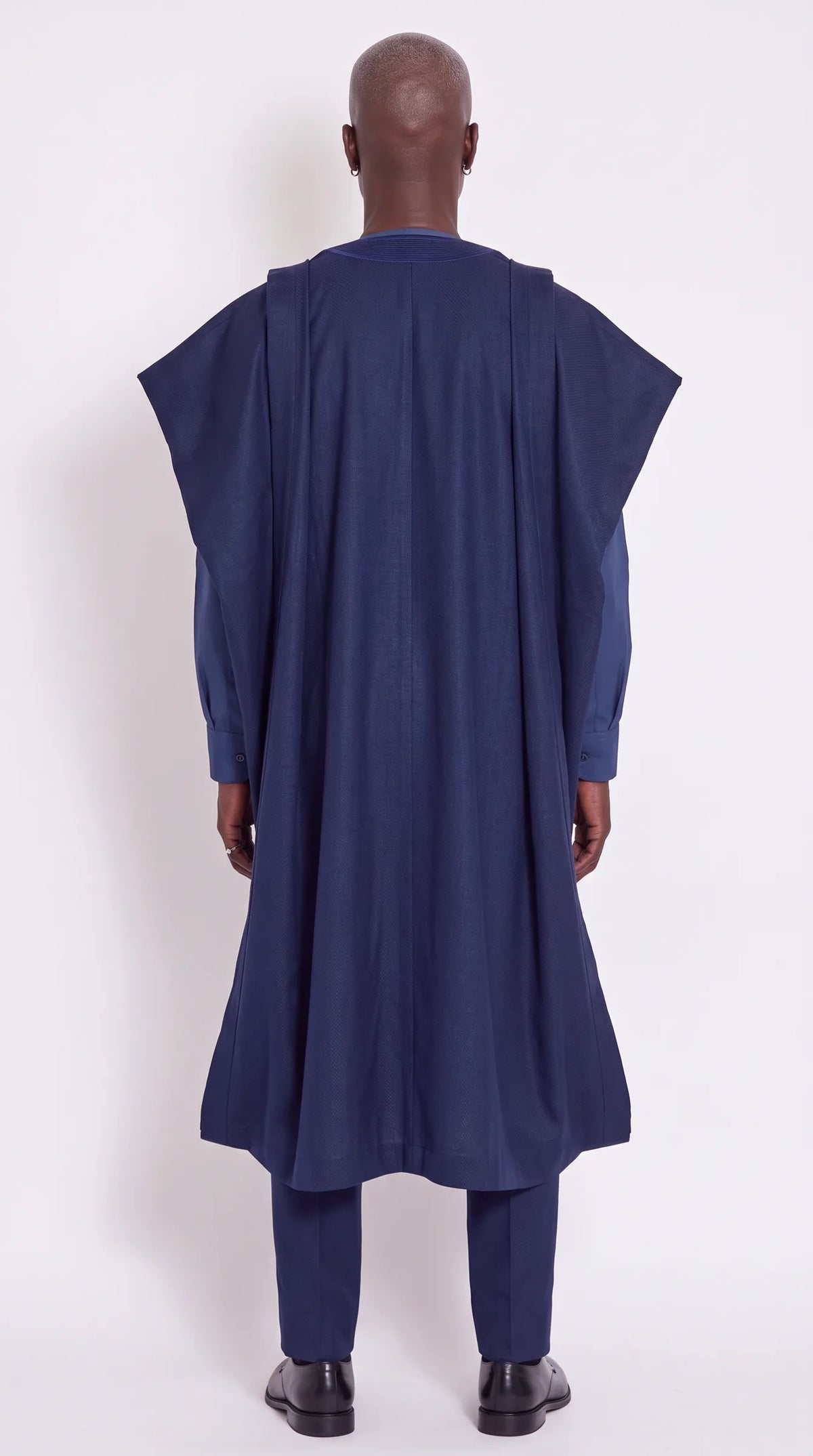 Noir Abyss Agbada — deep navy men's agbada set, back view