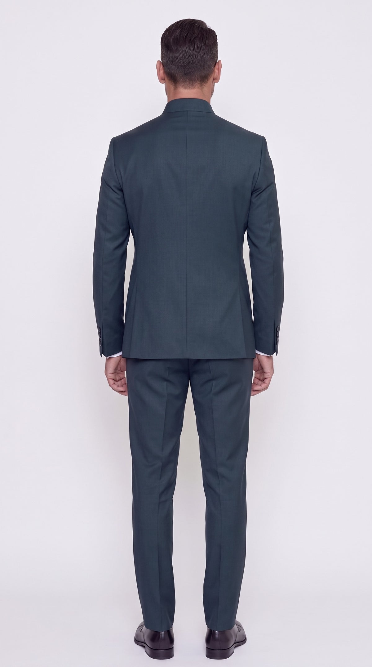 The Noir Asymmetra Suit — Asymmetric Mandarin Collar Suit – back view, Christopher Noir