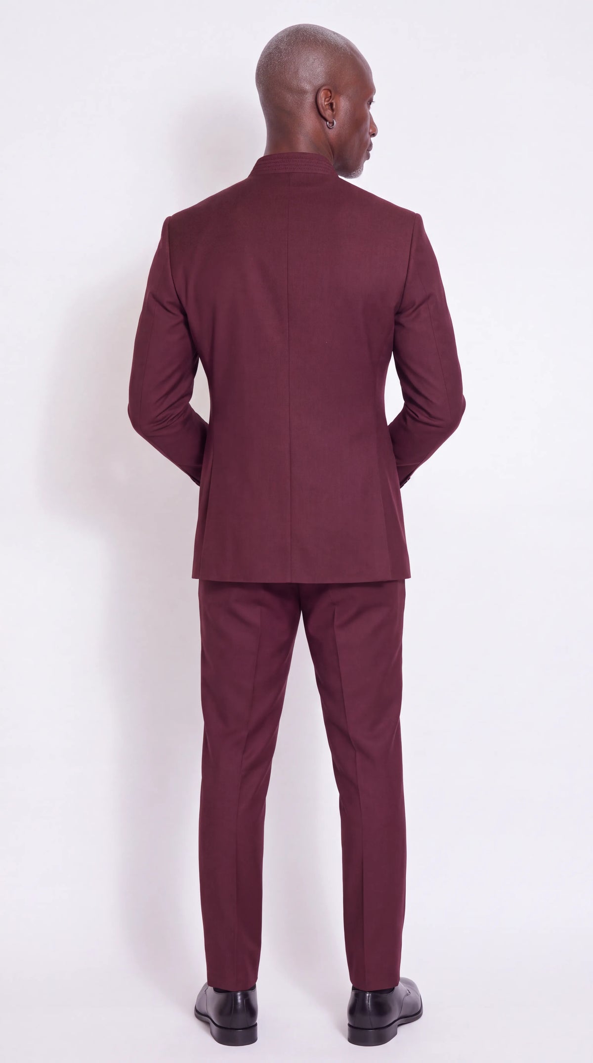 The Noir Cardinal Suit — Burgundy Corded Wrap-Front Suit — back view