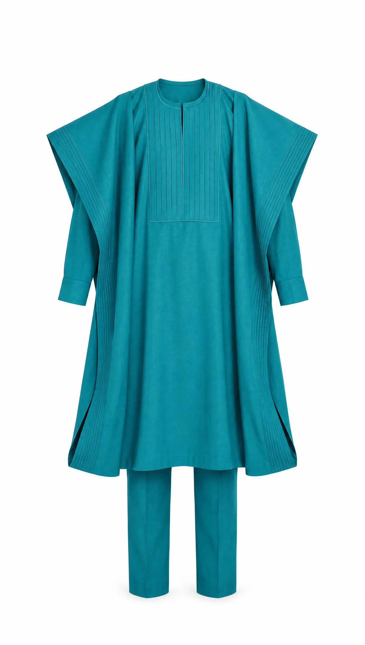 Noir Cascade Agbada — teal men's agbada set, front flat-lay on white