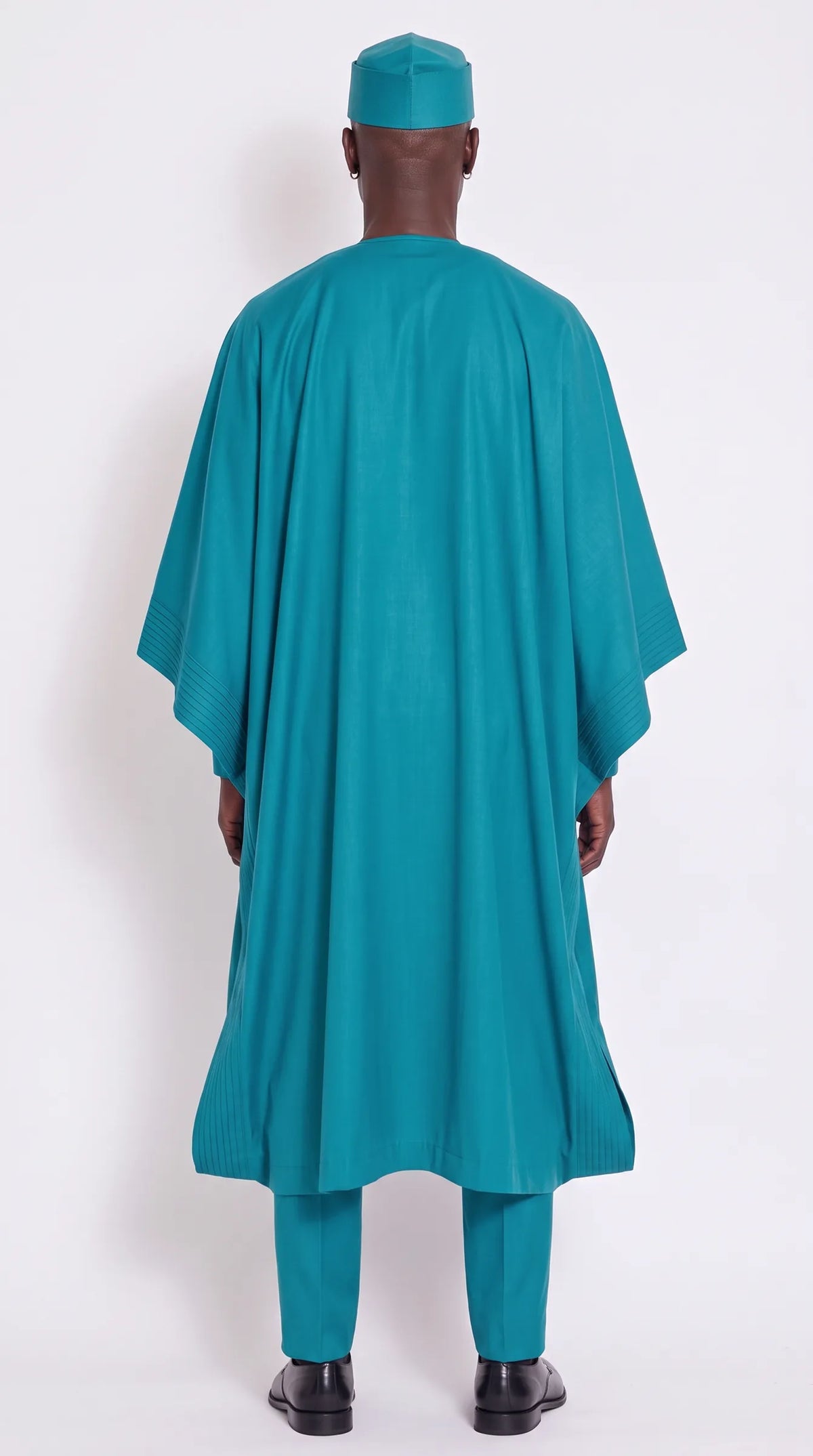 Noir Cascade Agbada — teal men's agbada set, back view