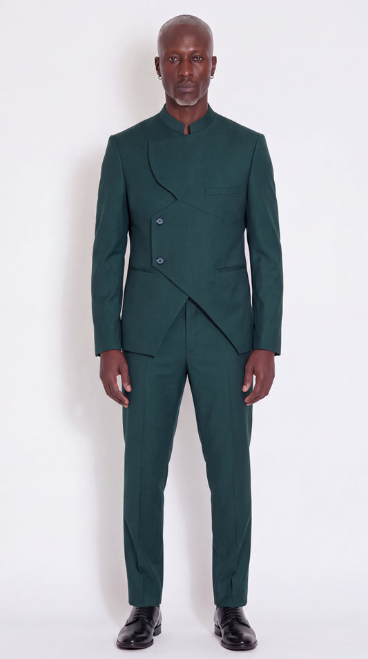 Men's green wool angular-panel suit – The Noir Asymmetra II by Christopher Noir