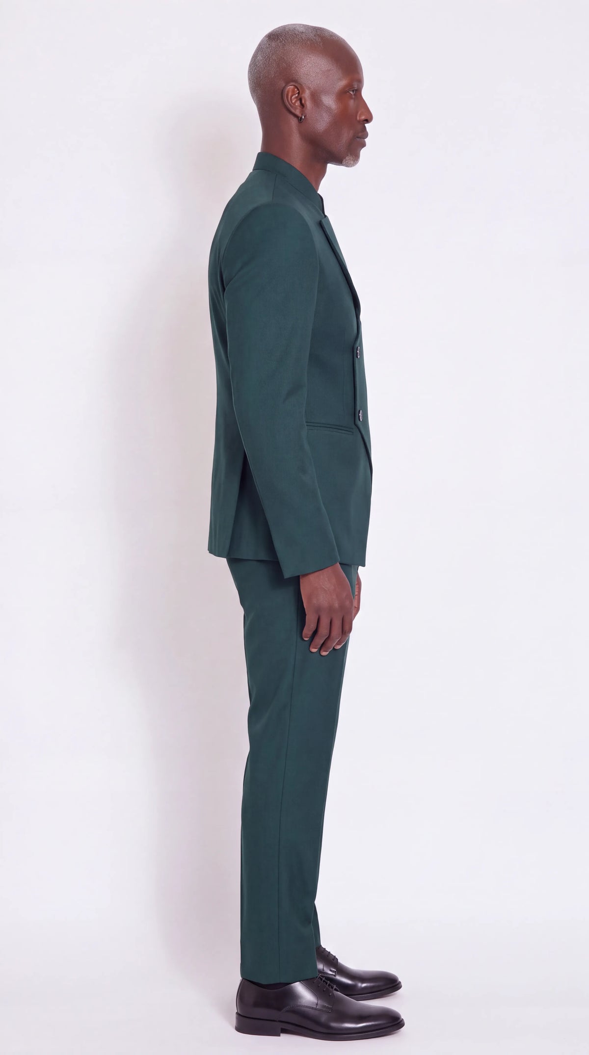 The Noir Echelon Suit — Green Angular-Panel Suit — side view