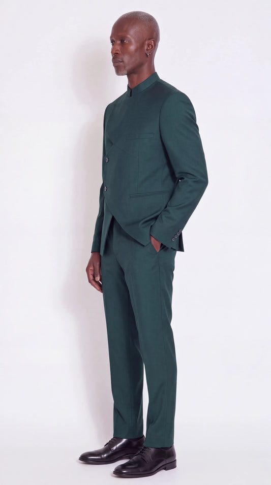 Men's green wool angular-panel suit – The Noir Asymmetra II by Christopher Noir, view 2
