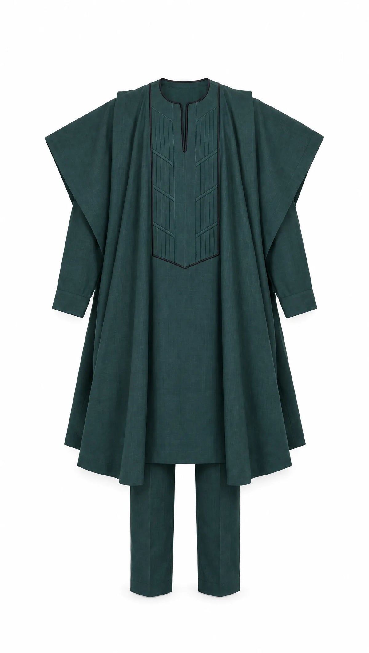 Noir Forest Agbada — forest green men's agbada set, front flat-lay on white