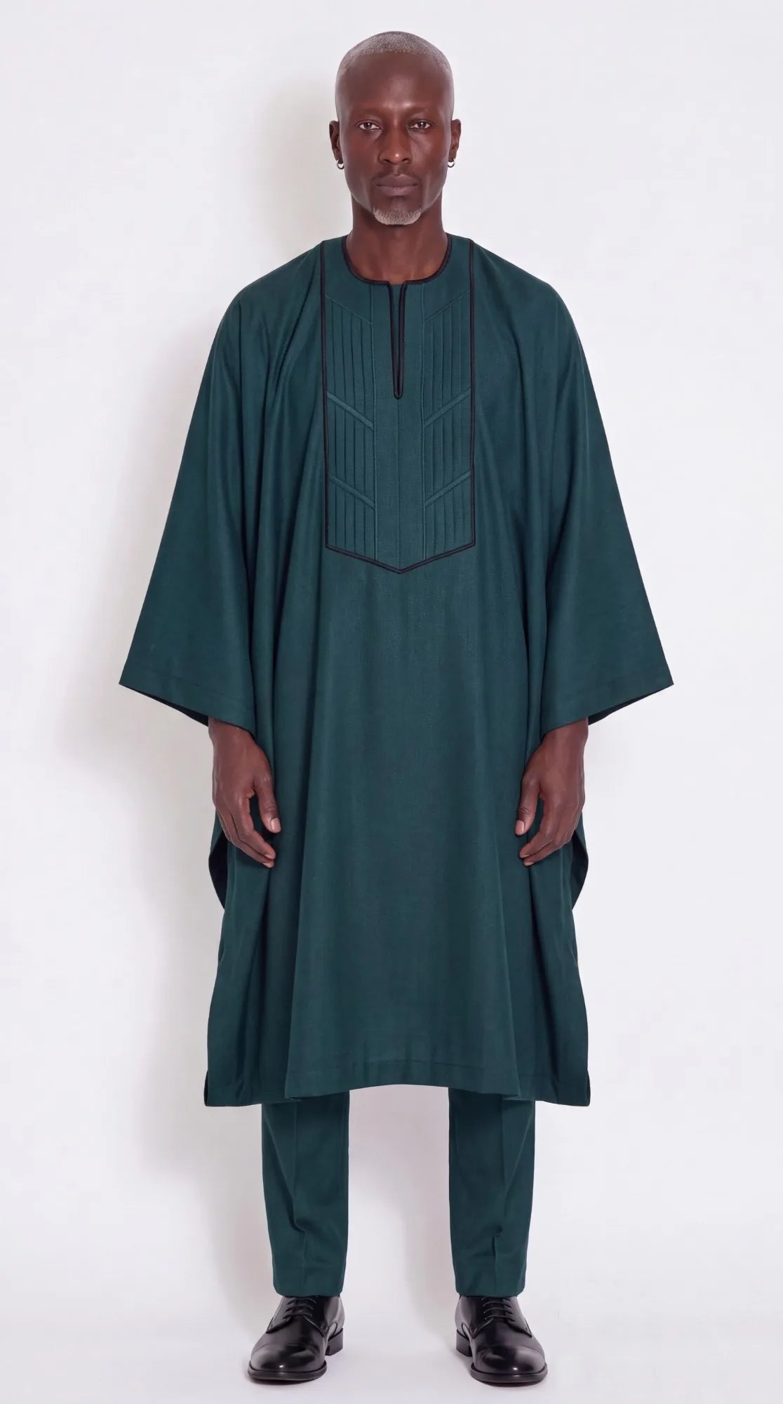 Noir Forest Agbada — forest green men's agbada set, worn on model