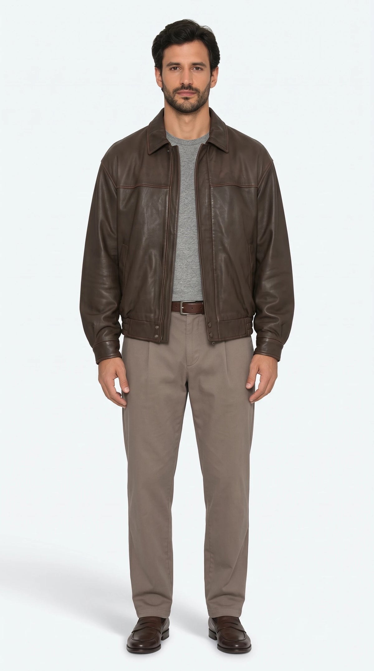 The Noir Highgate espresso lambskin leather blouson by Christopher Noir, front view