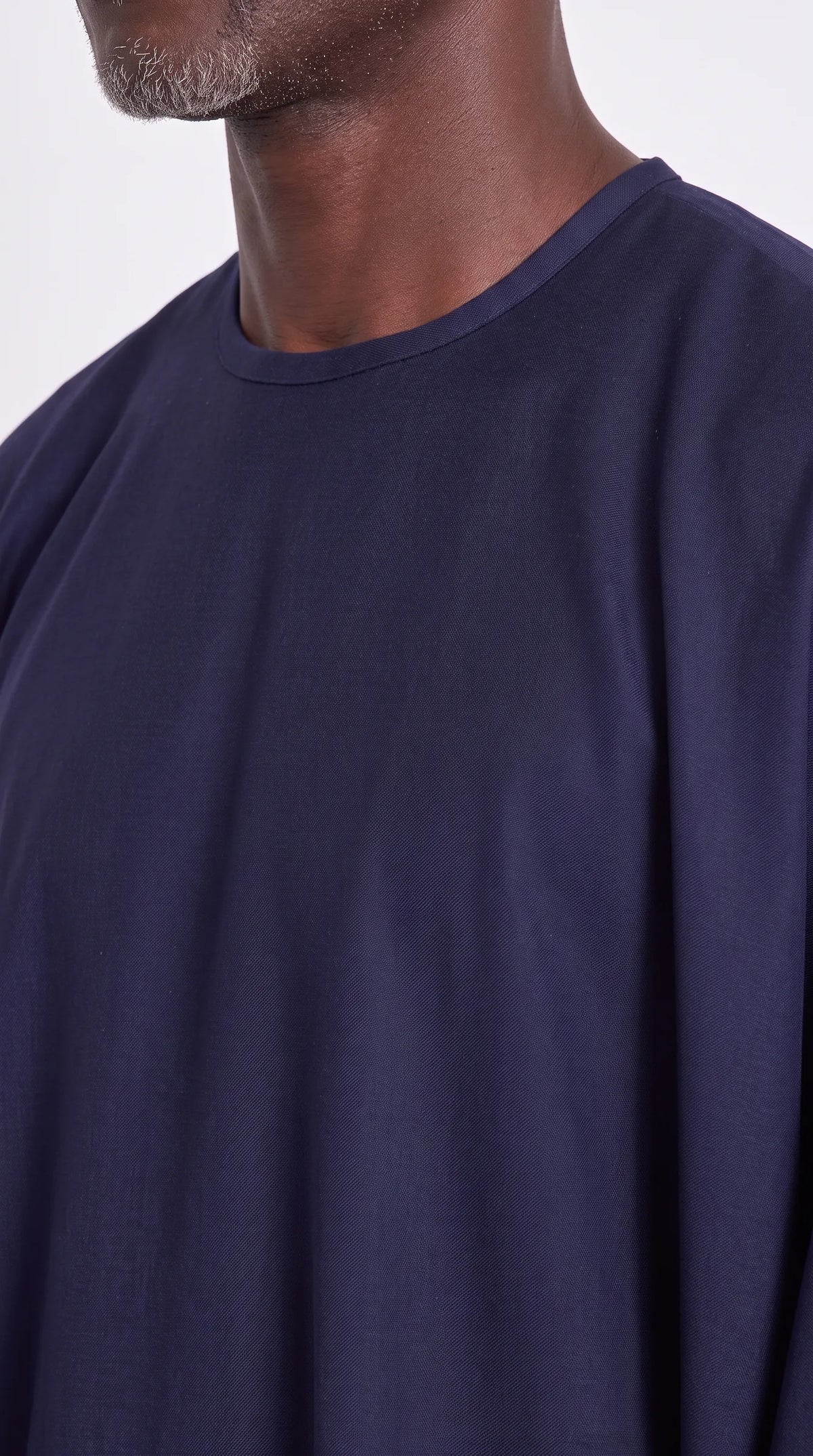 Noir Midnight Agbada — midnight navy men's agbada set, close-up of the chest detail