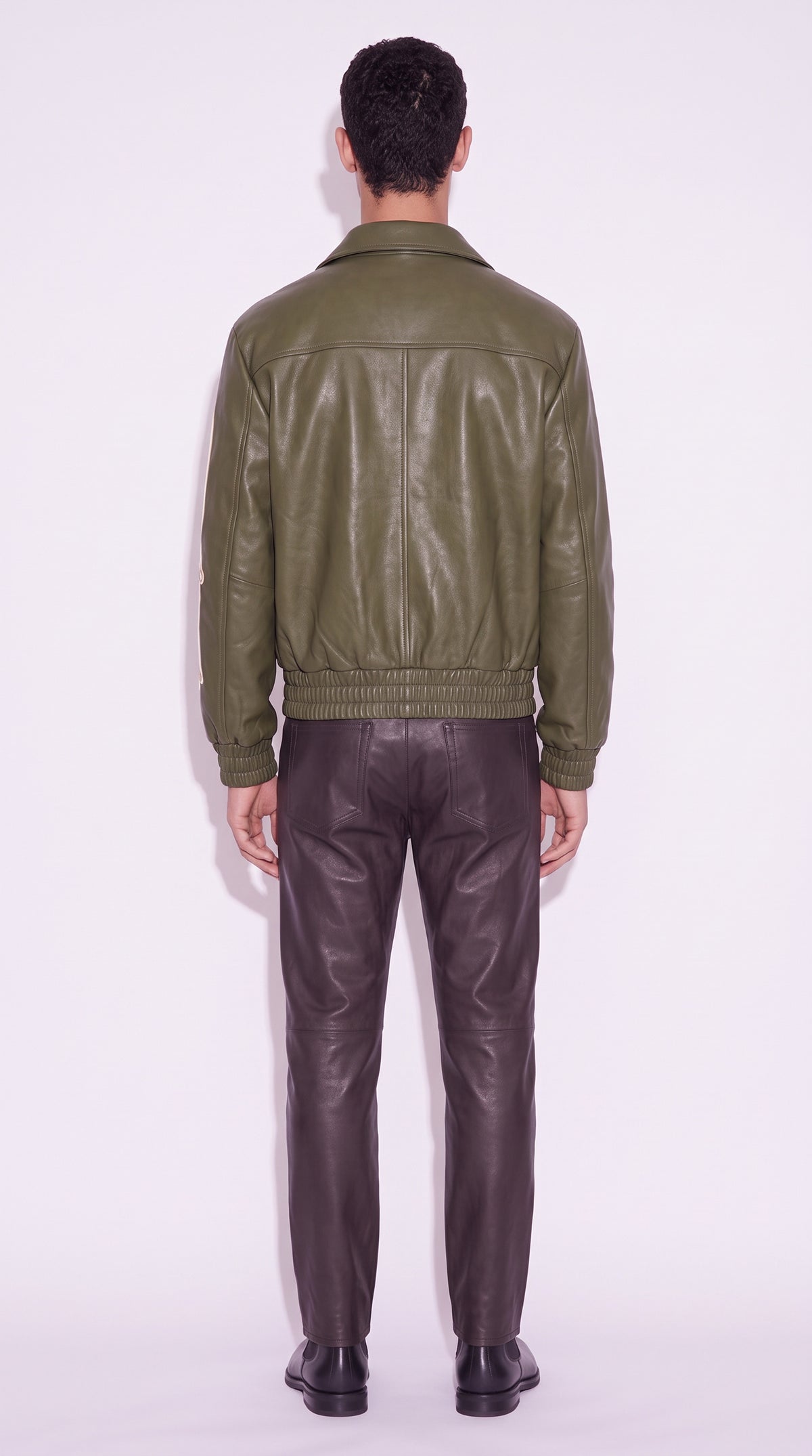 The Noir Olivo — Olive Green Leather Bomber Jacket (Unisex) – back view, Christopher Noir