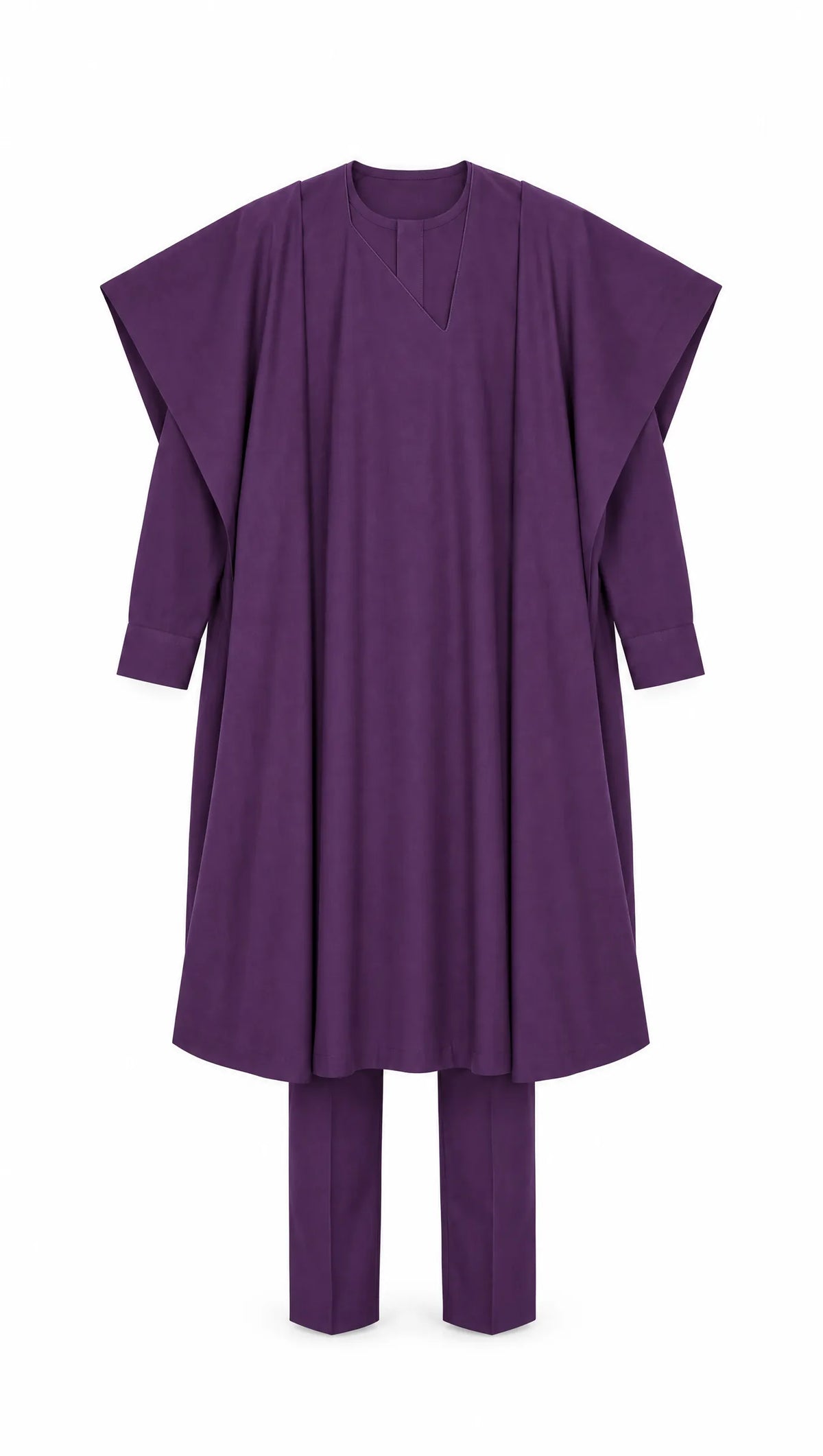Noir Plum Agbada — plum purple men's agbada set, front flat-lay on white