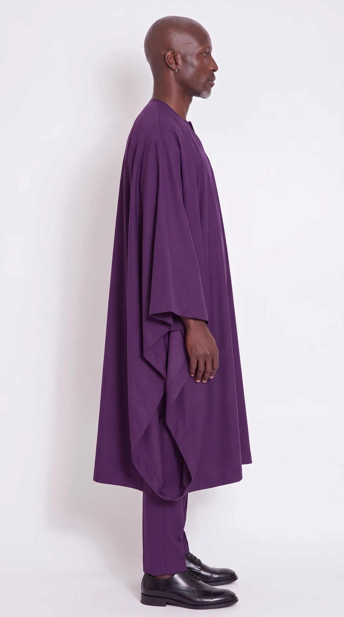 Noir Plum Agbada — plum purple men's agbada set, side view showing the robe drape