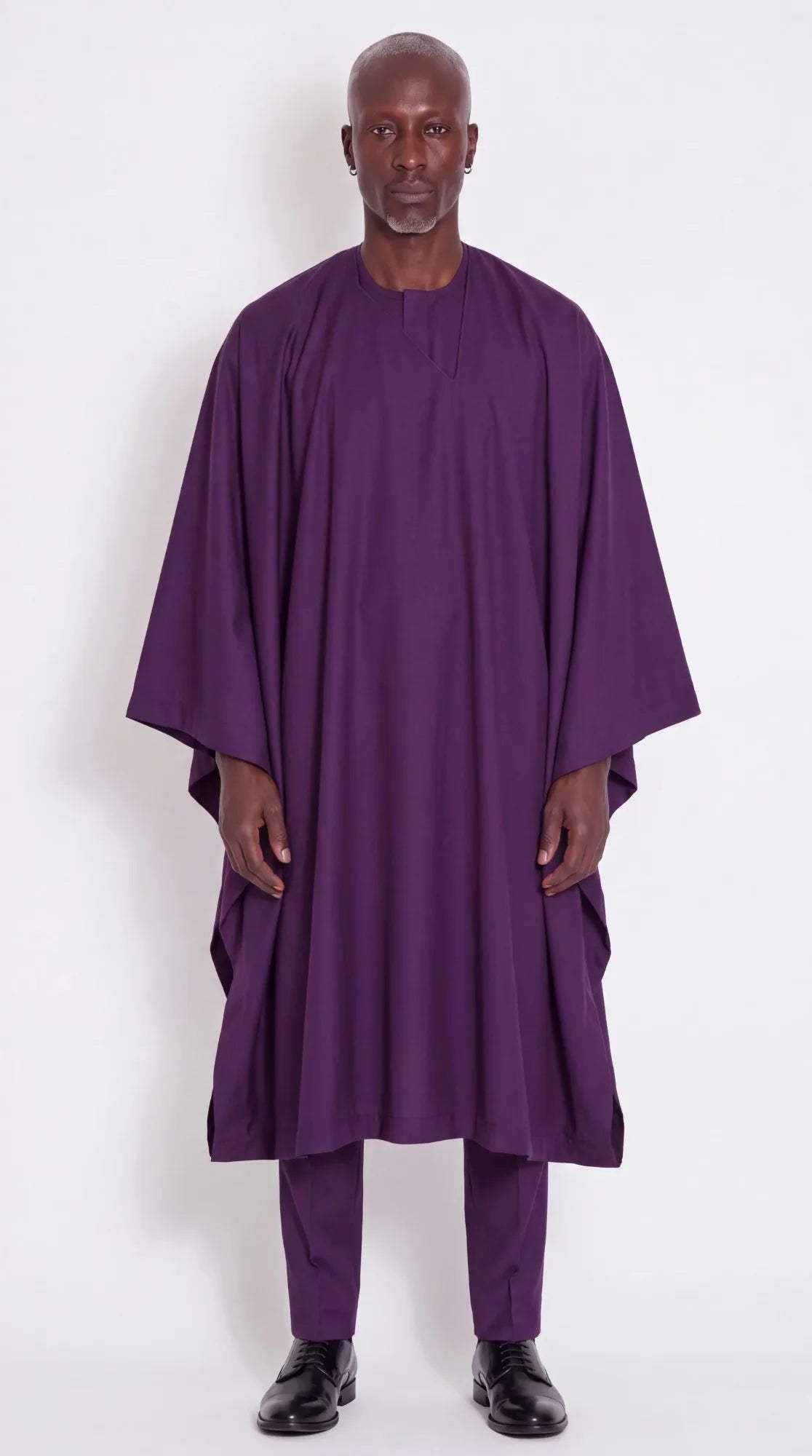Noir Plum Agbada — plum purple men's agbada set, worn on model
