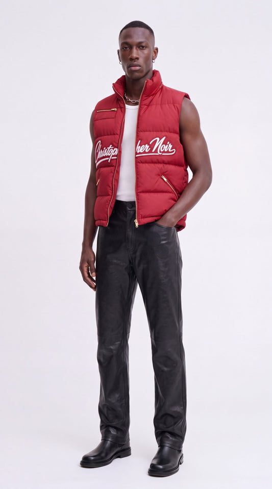 The Noir Raasay red signature puffer gilet by Christopher Noir