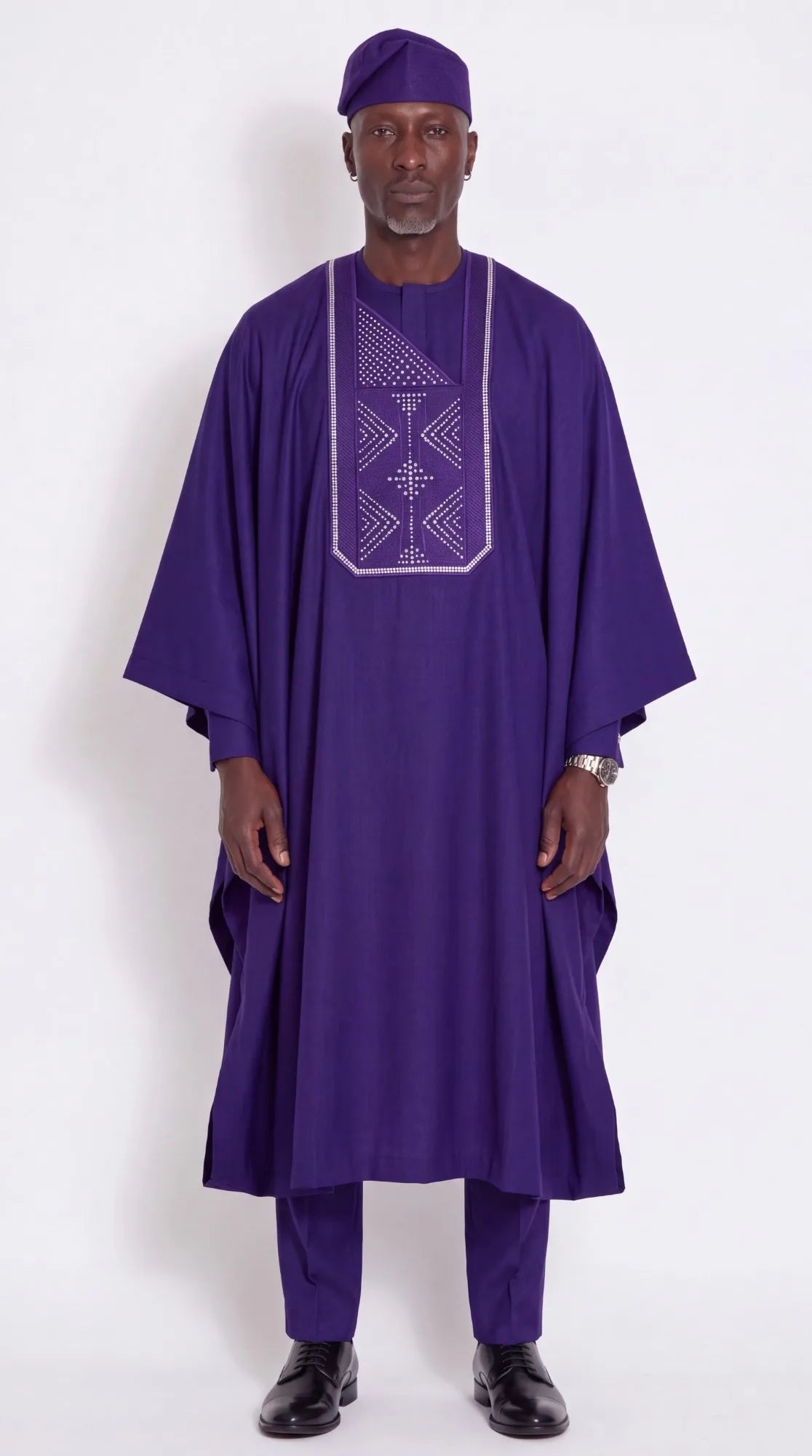 Noir Regalia Agbada — royal purple men's agbada set, worn on model