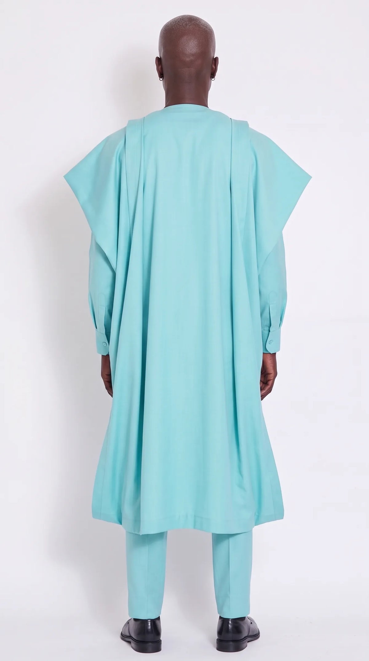 Noir Seafoam Agbada — aqua men's agbada set, back view