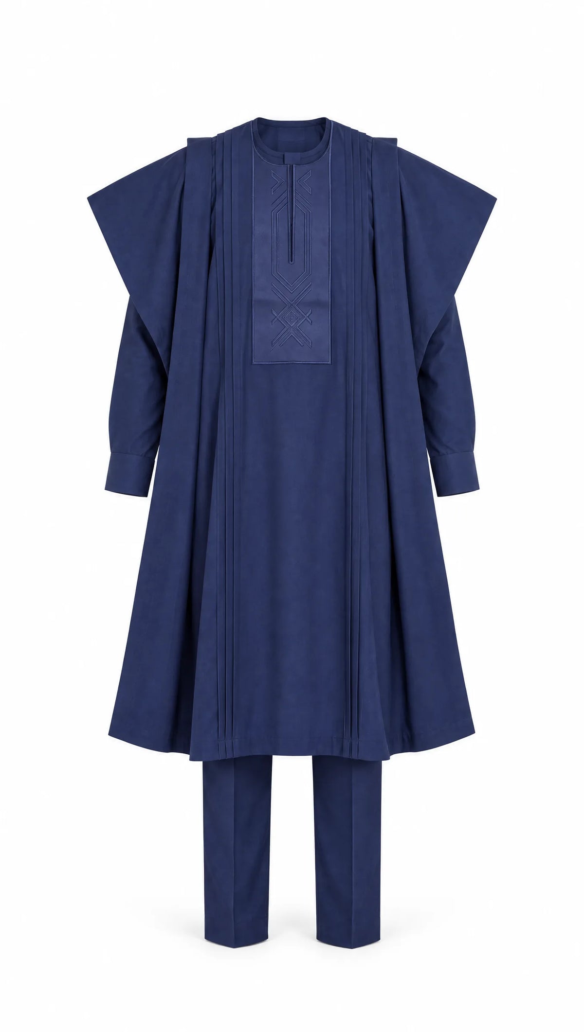 Noir Sovereign Agbada — navy men's agbada set, front flat-lay on white