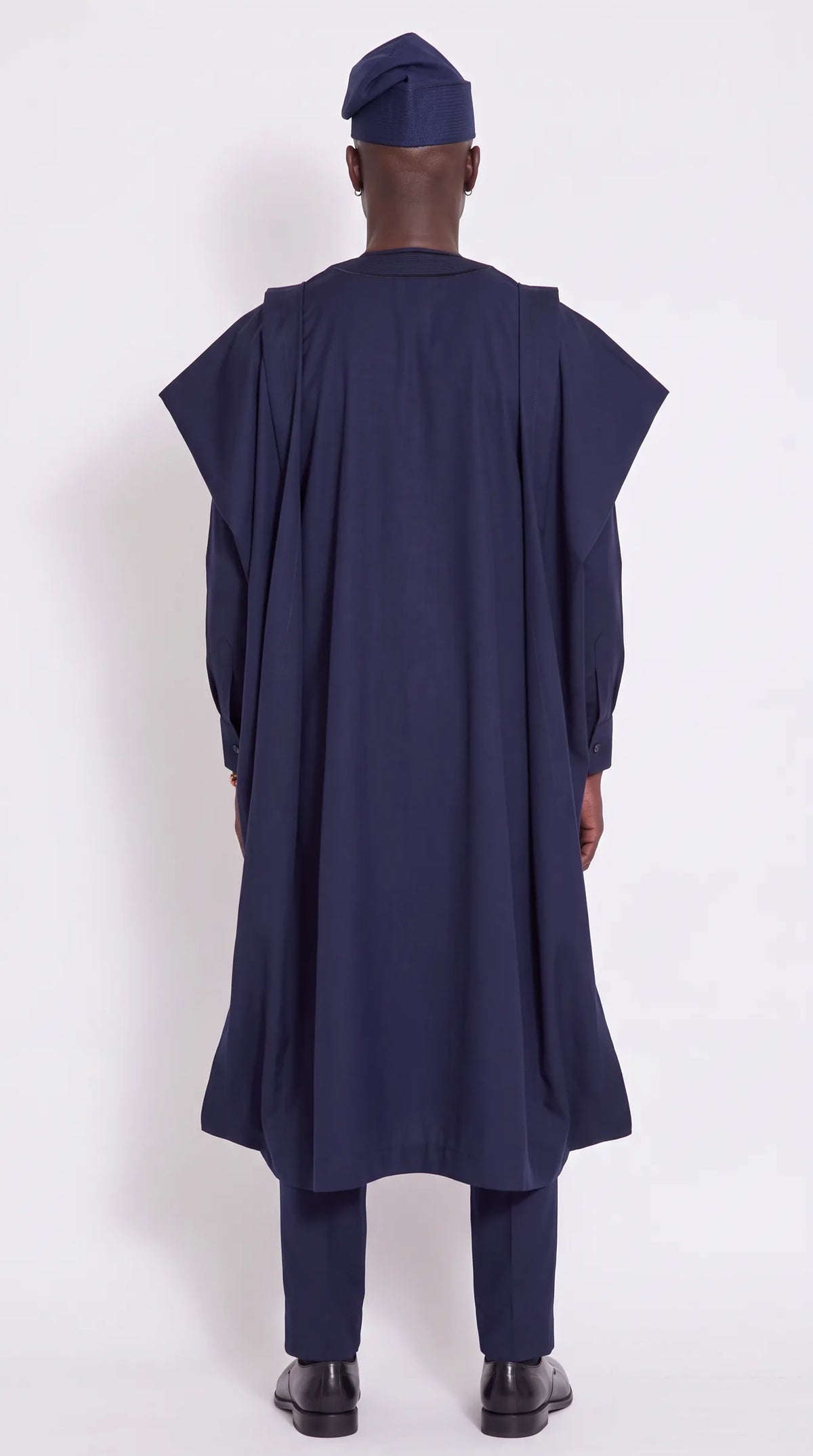 Noir Stellar Agbada — midnight navy men's agbada set, back view