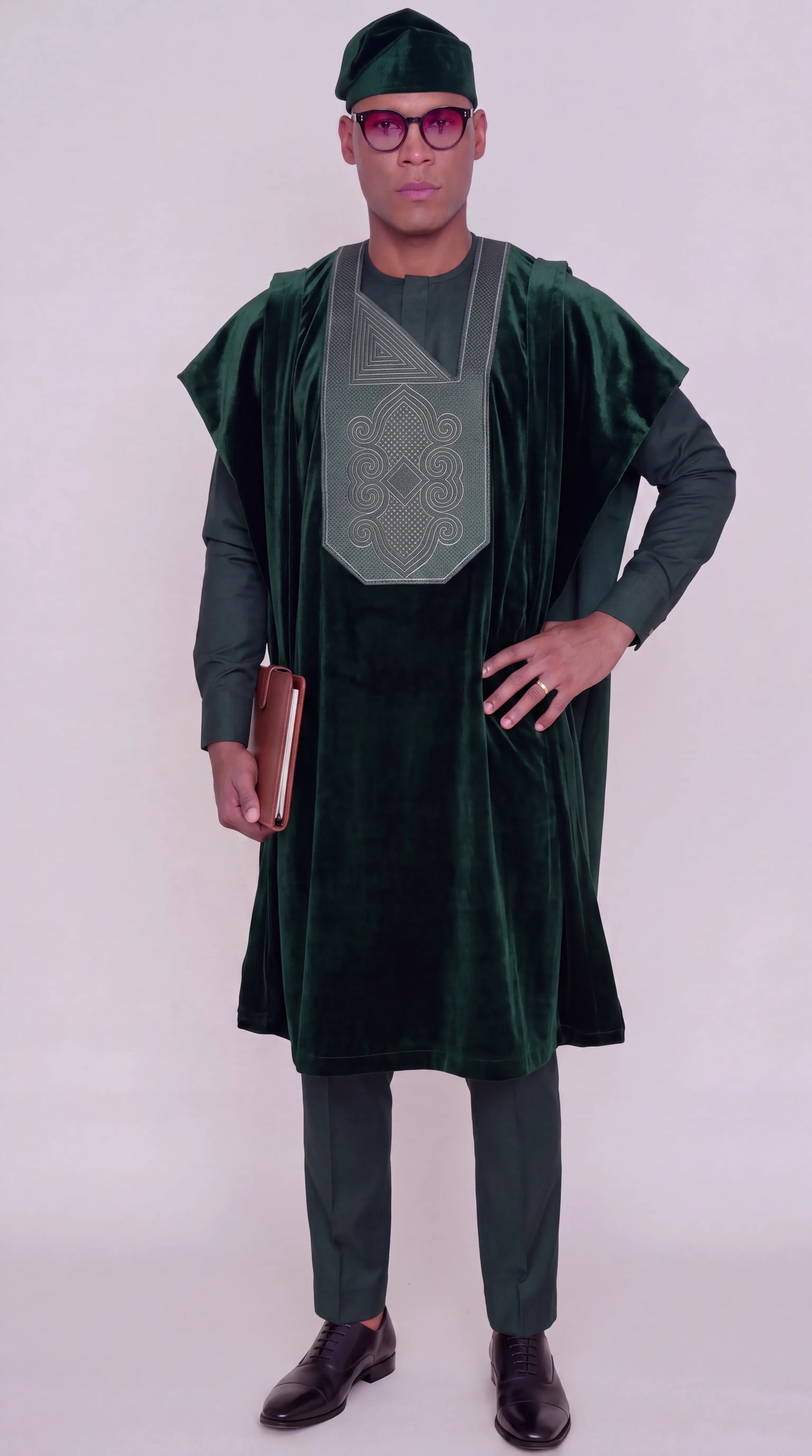 Noir Sylvan Agbada — green agbada set full-length front view