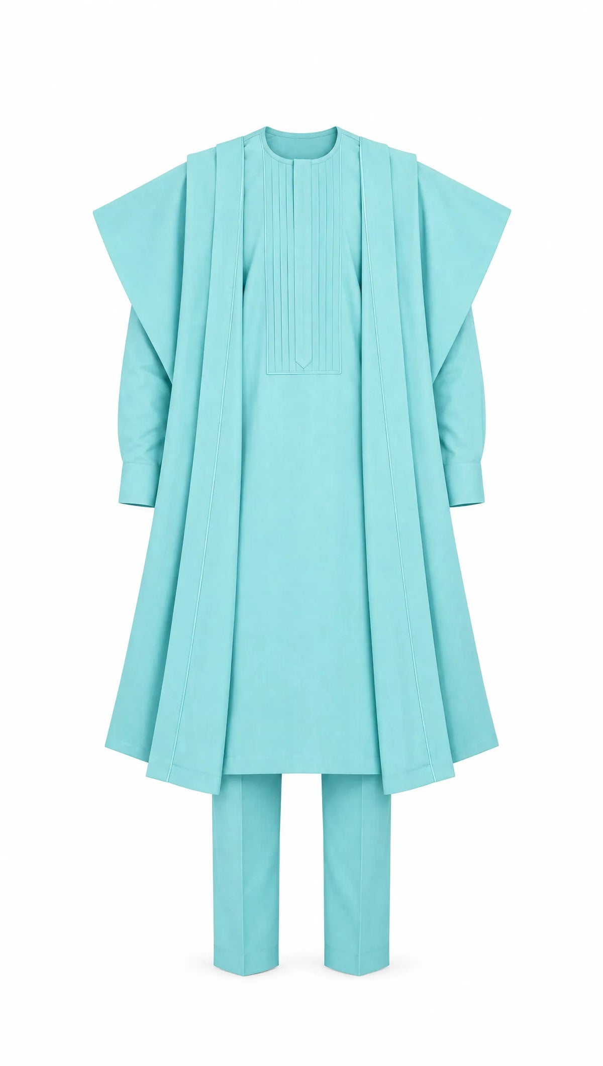 Noir Tide Agbada — aqua men's agbada set, front flat-lay on white